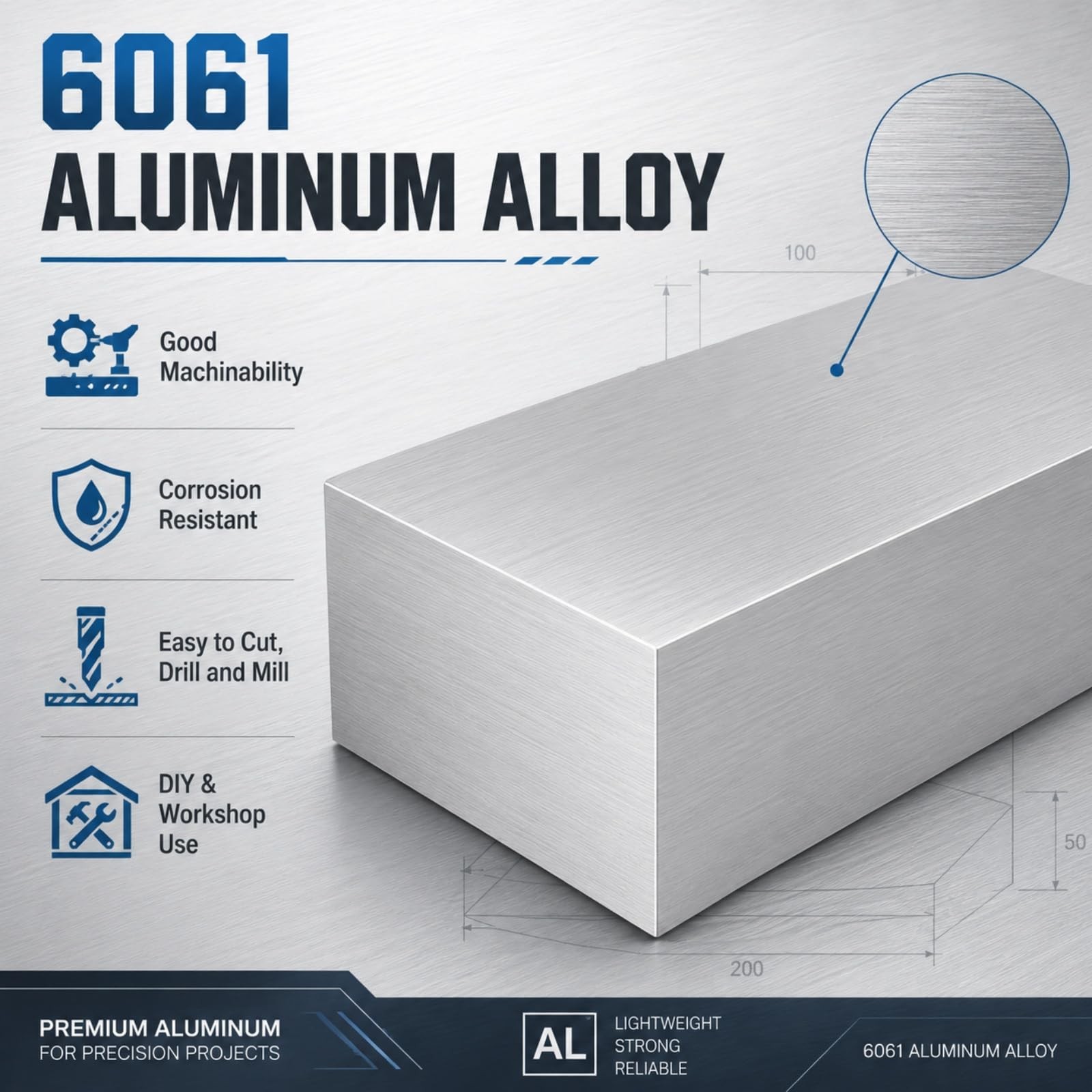 1 PCS 6061 Solid Aluminum Flat Bar Block Plate Stock for CNC Milling 2x4x8 Inch