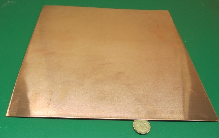 101 Copper Sheet 1/8 to 1/4 Hard .050″ Thick x 12.0″ Wide x 12.0″ Length