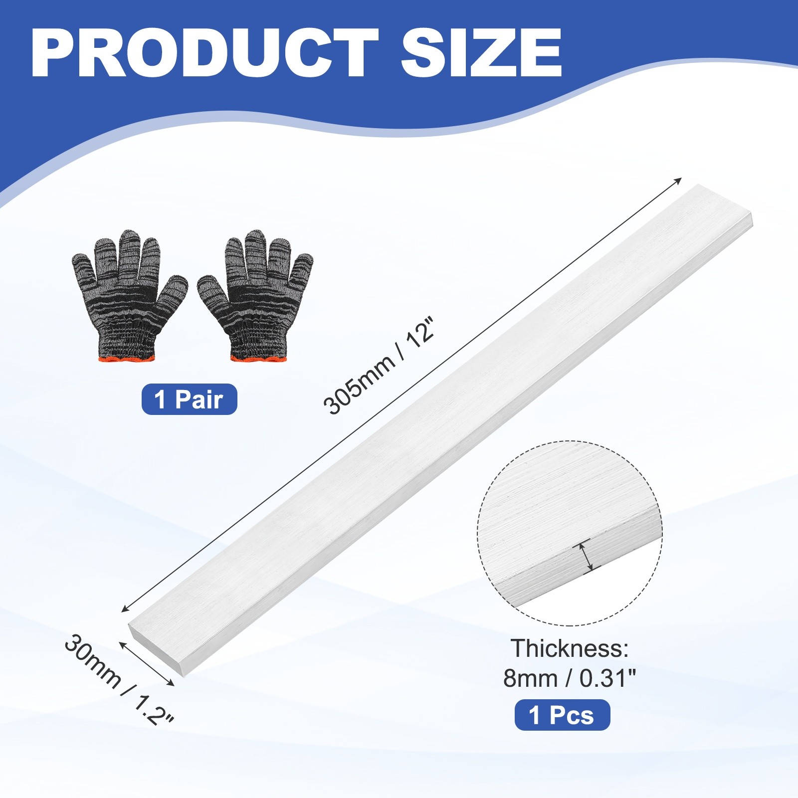 Square Aluminum Flat Bar, 8 x 30 x 305mm T6511 Solid New Mill Stock