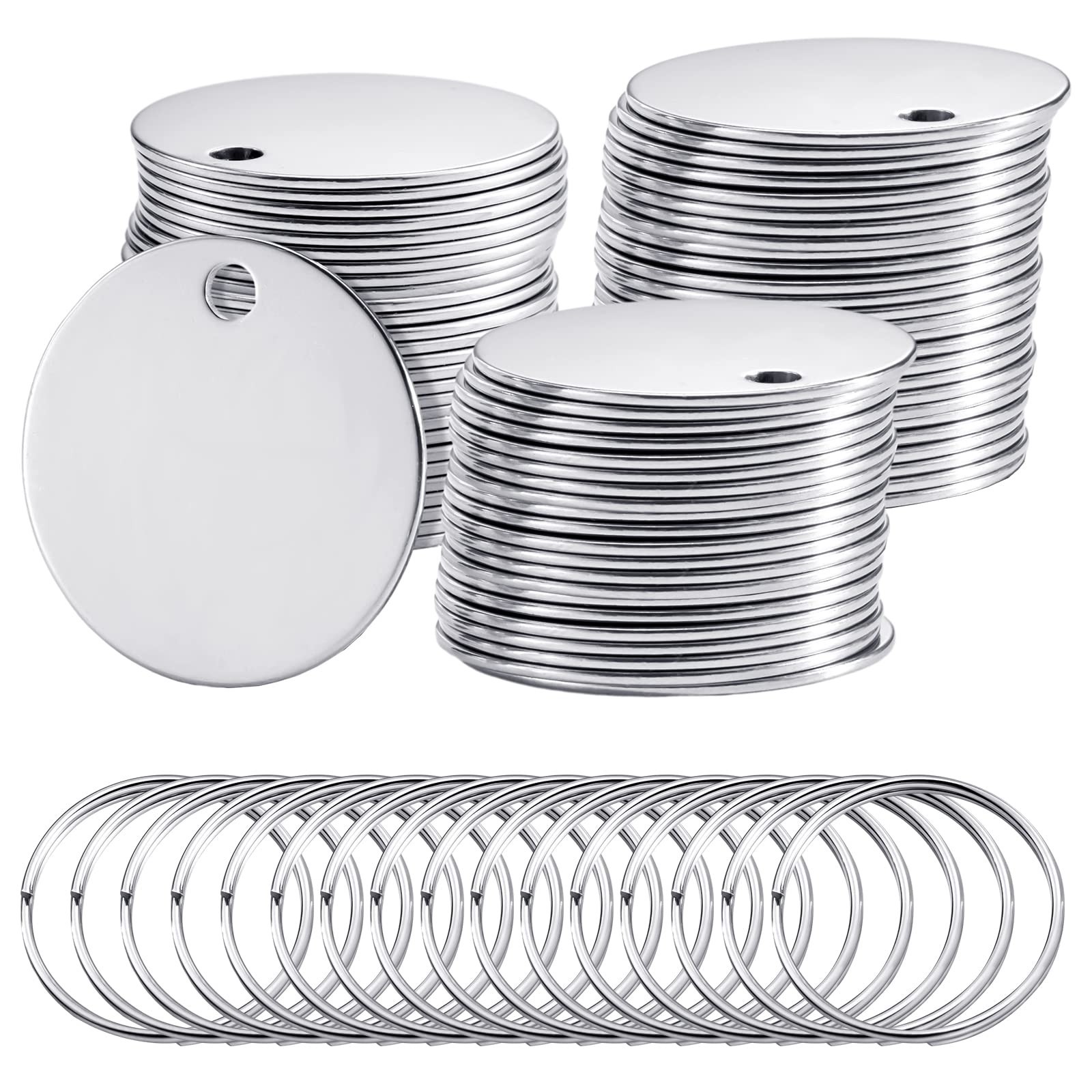 Therwen 100 Pcs Metal Stamping Blanks Kit 1.5 Inch Silver Round Stainless Ste…