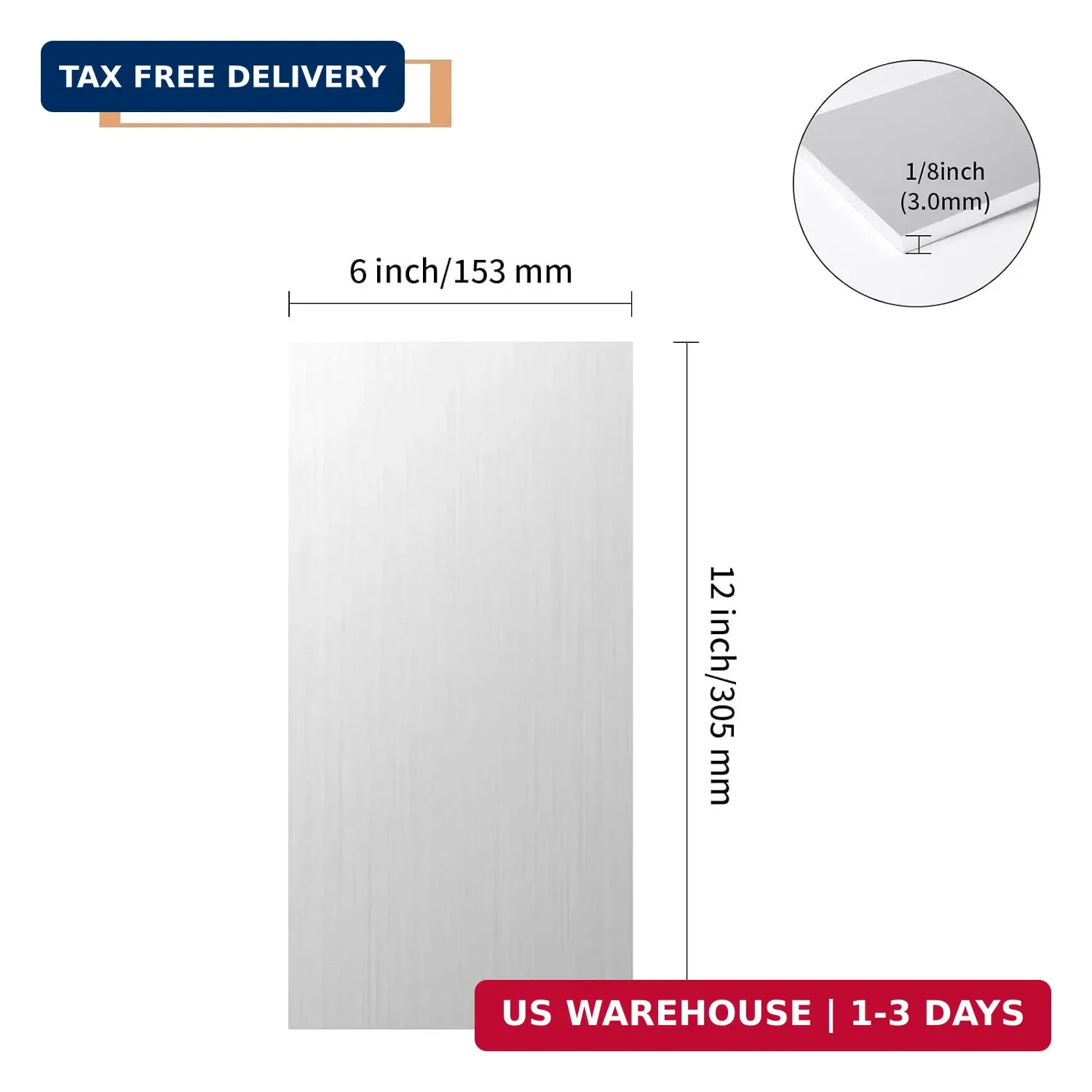 1PCS 6061 Aluminum Sheet Metal 1/8″ x 6″ x 12″, Aluminum Plates Covered with Pro