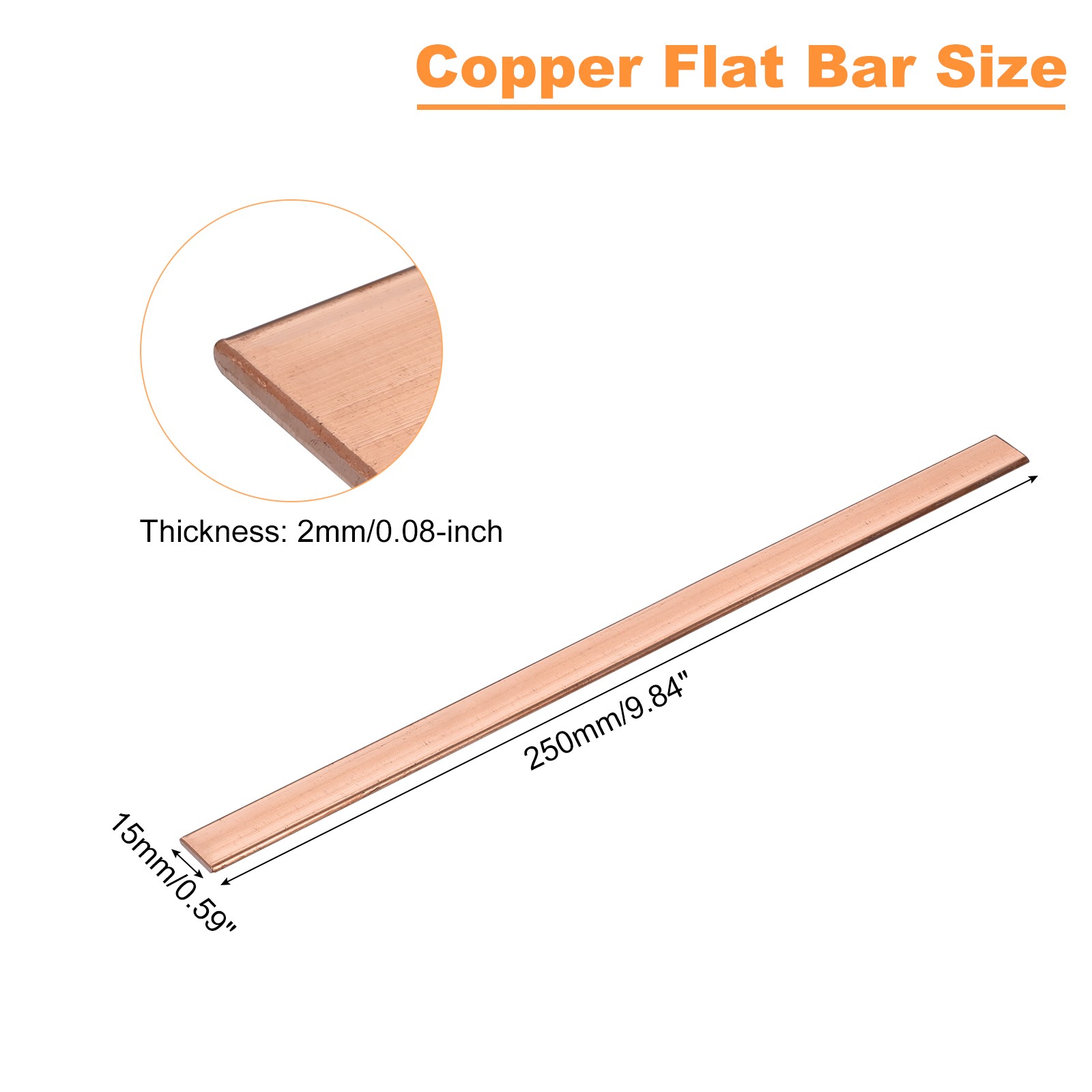 Copper Flat Bar, 5/64″ Thickness x 19/32″ Width x 10″ Length Copper Bar Stock