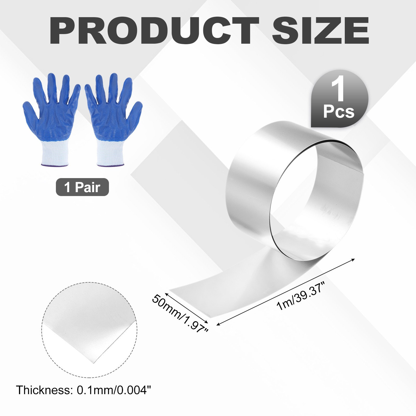 304 Stainless Steel Foil Roll 0.1mm x 50mm x 1m Metal Strip Sheet Silver Tone