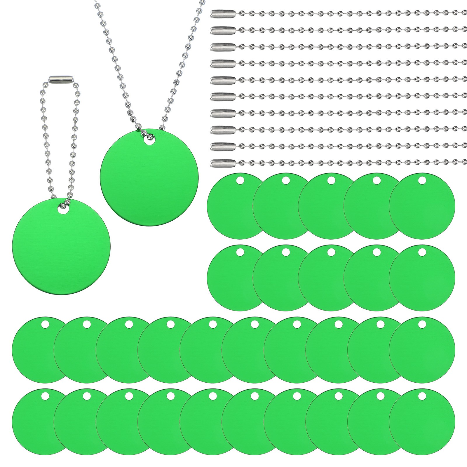 30Pcs Blank Tag Metal Stamping Tags, Round Shape Engraved Tag, Green