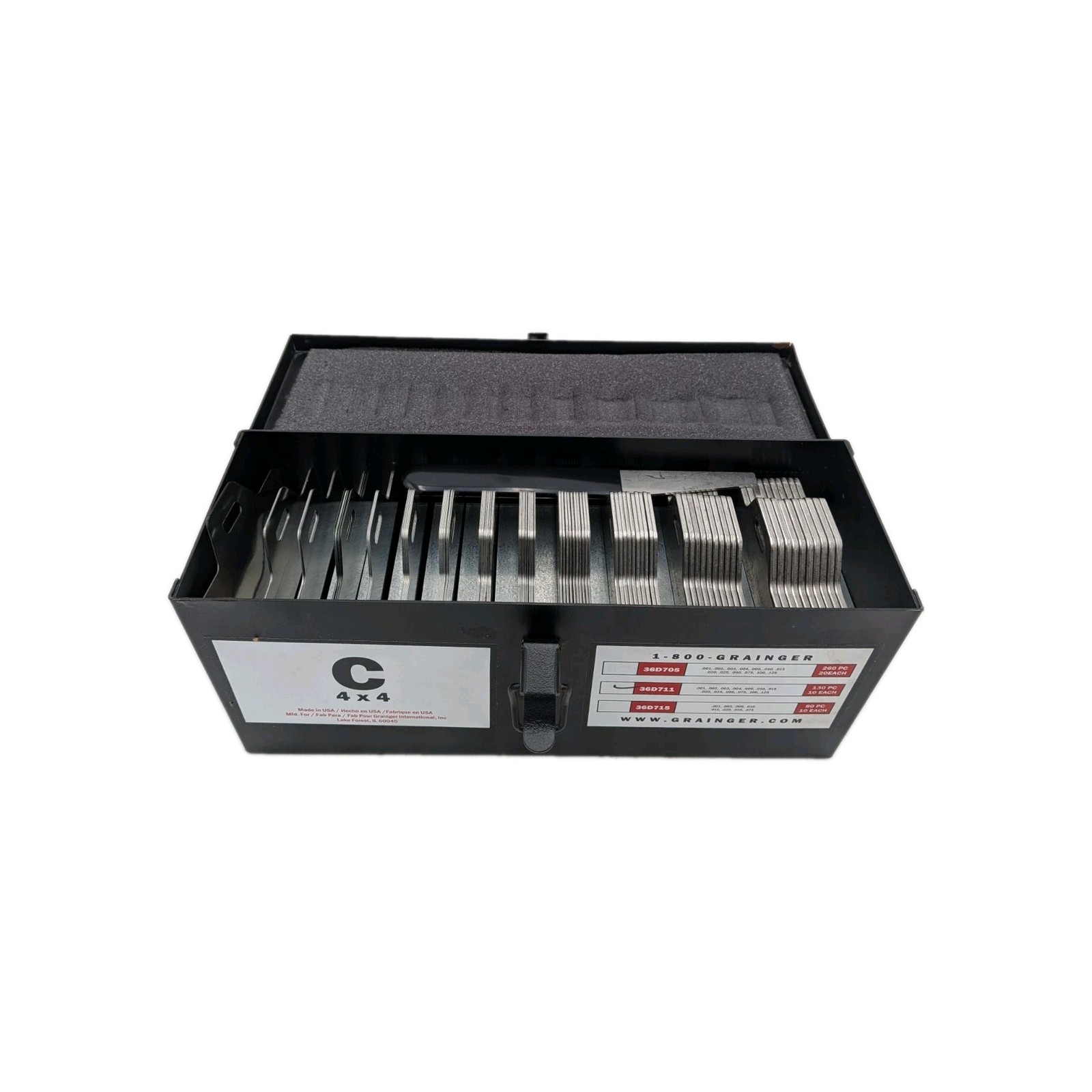 Grainger 36D711 Slotted Shim Kit Size C 4 x 4 Stainless Steel Tabbed 130 Pcs