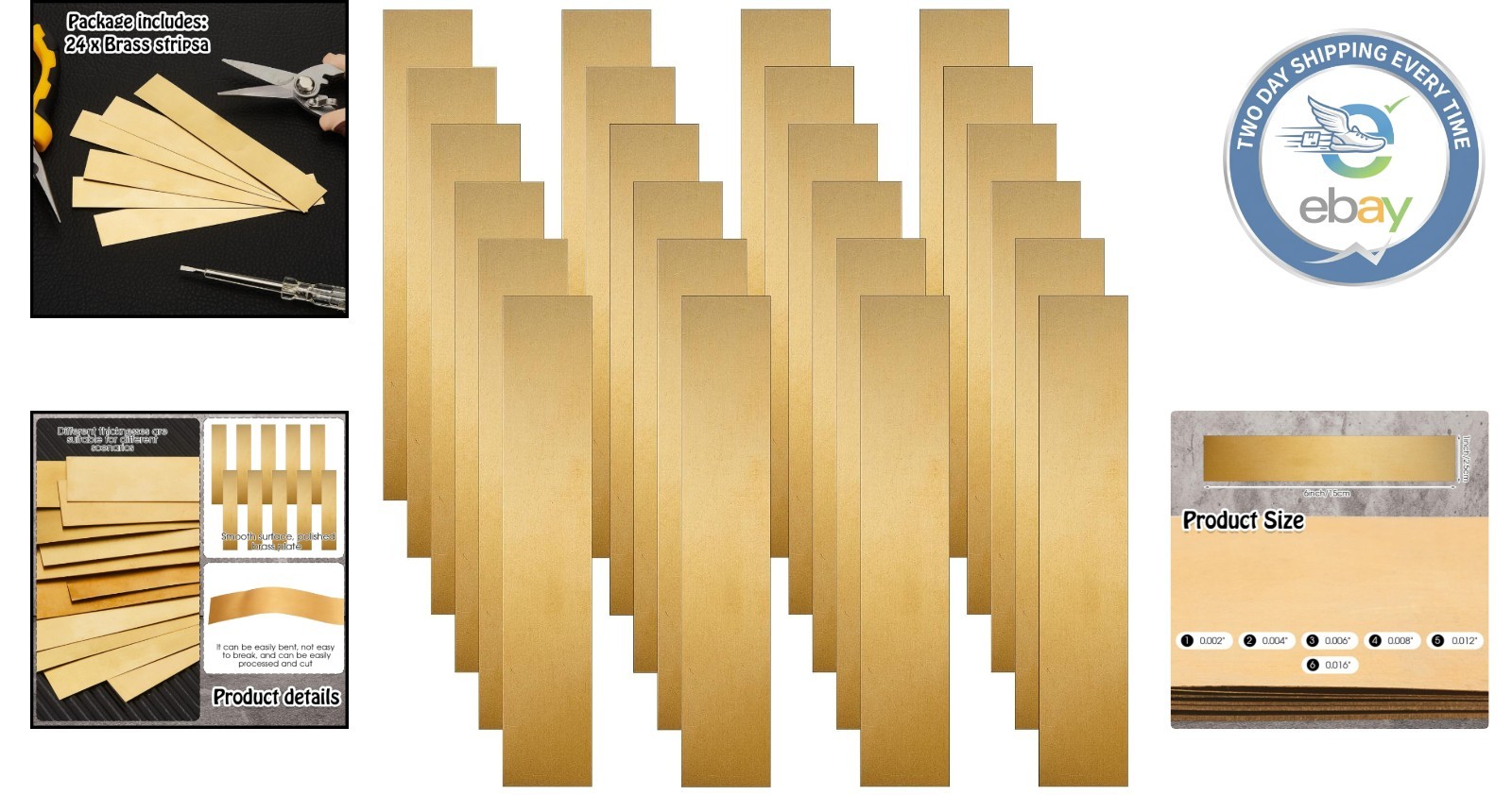 24-Piece Assorted Brass Shim Stock – 6” Length with Various Thickness Options
