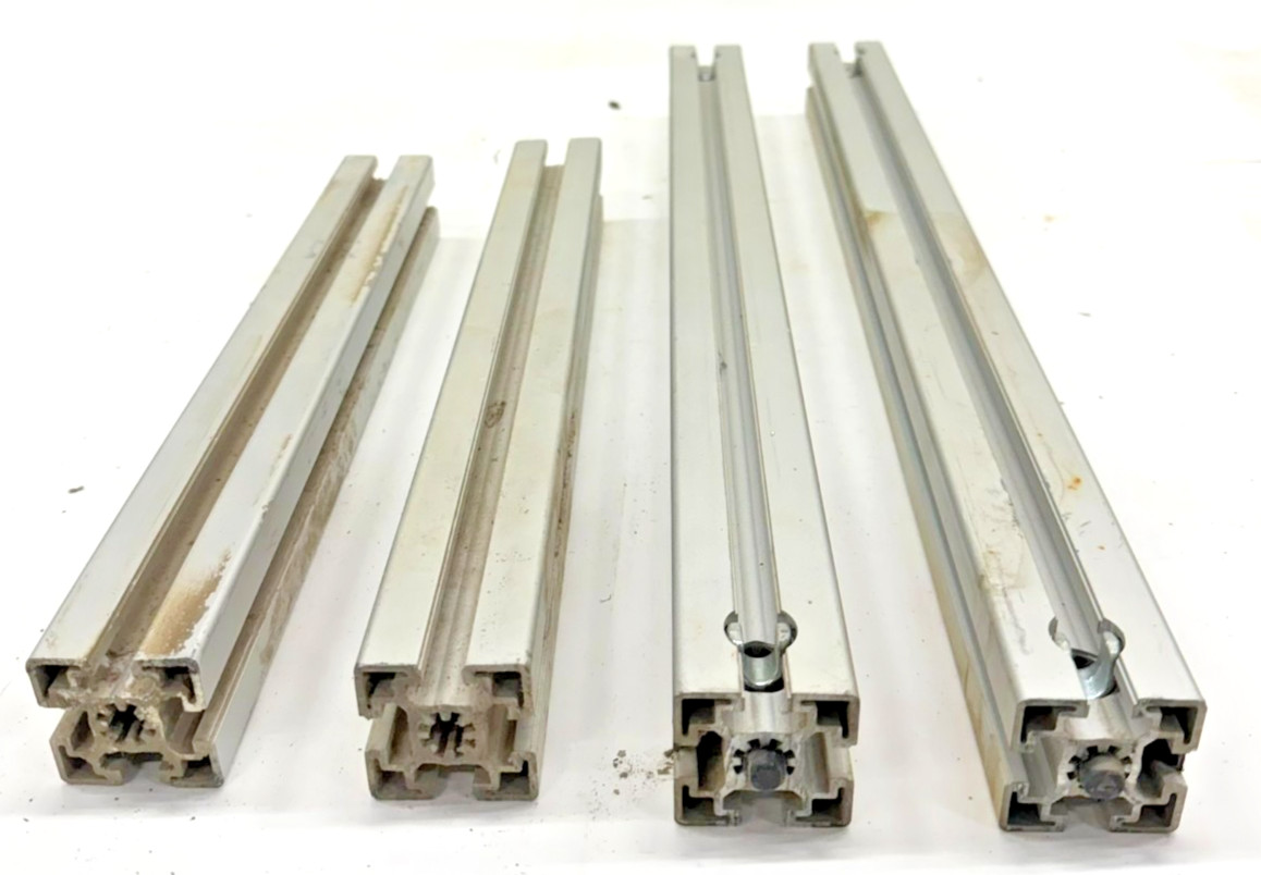 80/20 45MM ASST LENGTHS, 45-4545, (LOT OF 4), 14-1/8″ TO 22″, 4 OPEN SLOTS