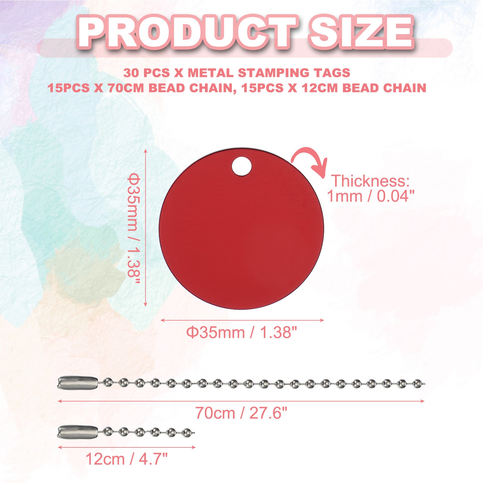 30Pcs Blank Tag Metal Stamping Tags, Round Shape Engraved Tag, Red