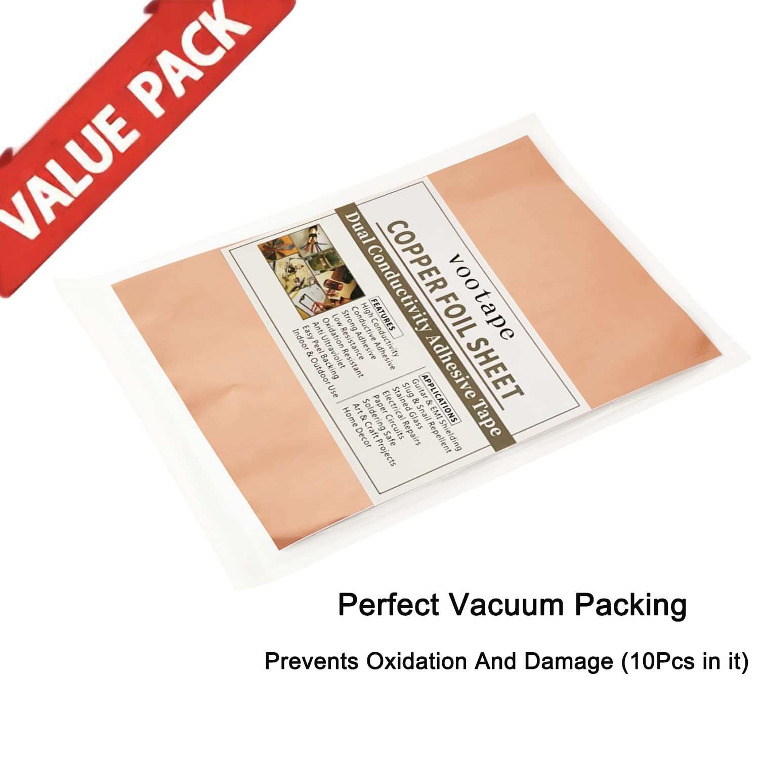 10Pcs 3.15 Mil Copper Foil Sheet [7.9inch x 5.9inch] with Double-Sided Conduc…