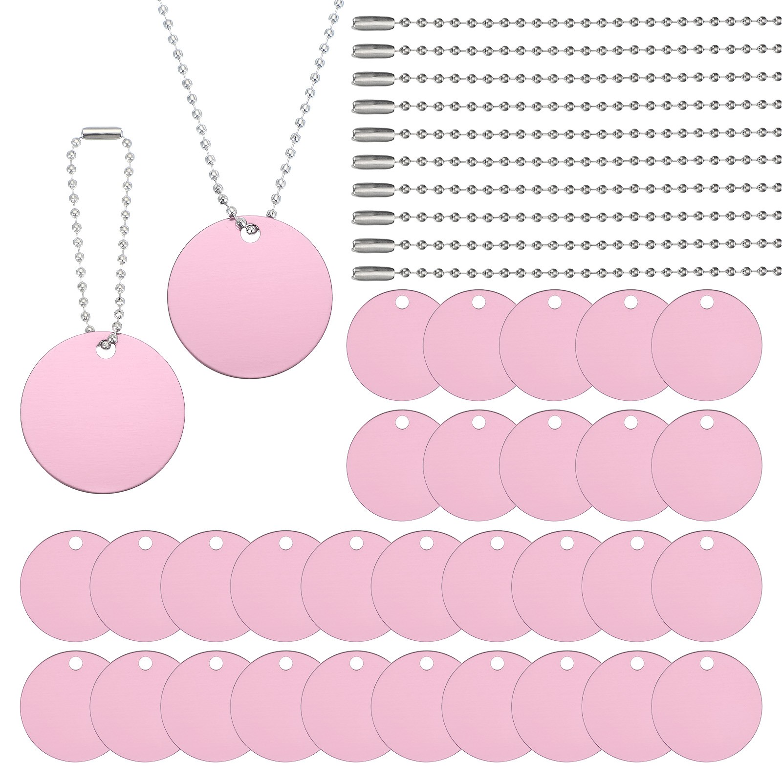 30Pcs Blank Tag Metal Stamping Tags, Round Shape Engraved Tag, Pink
