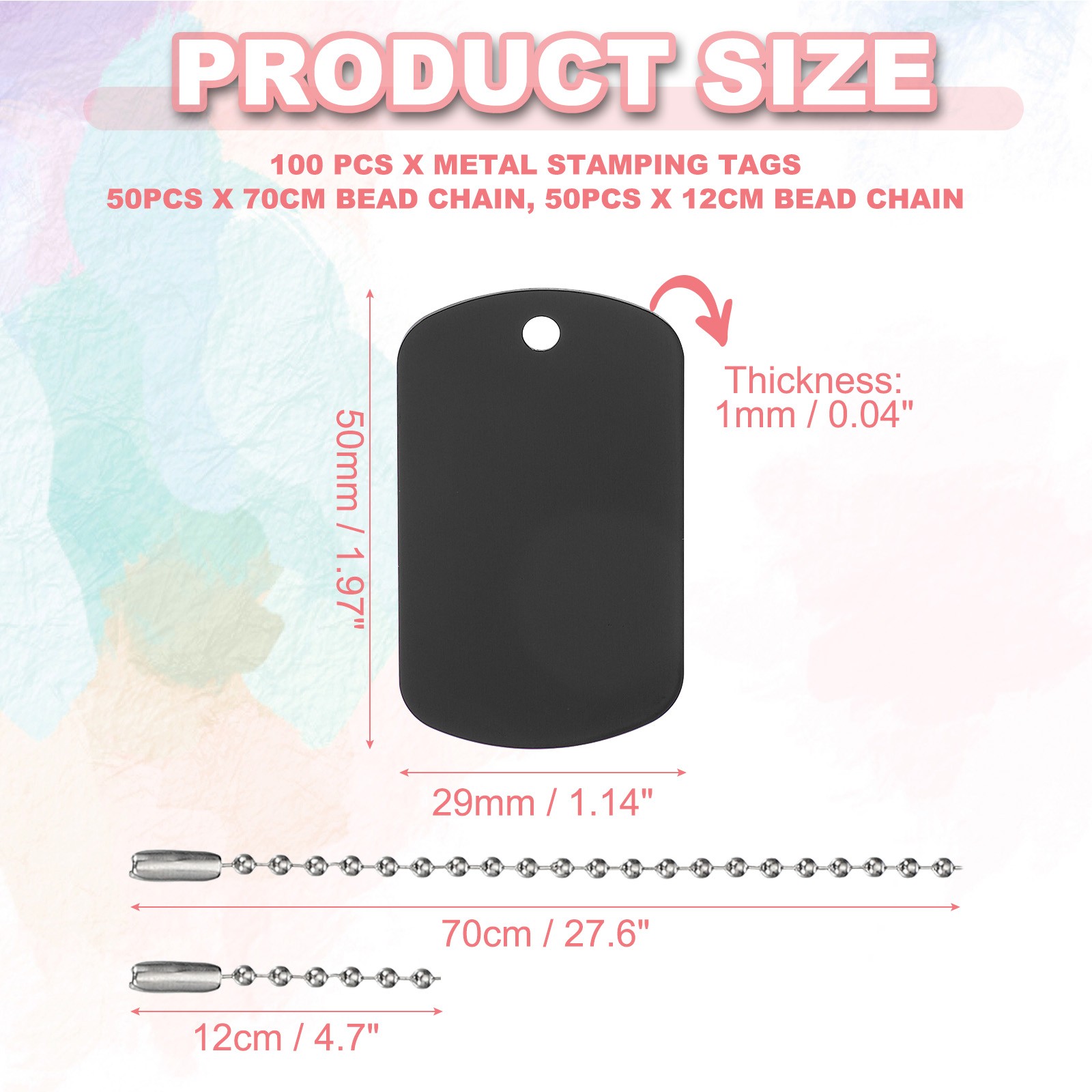 100Pcs Blank Tag Metal Stamping Tags, Rectangle Shape Engraved Tag, Black