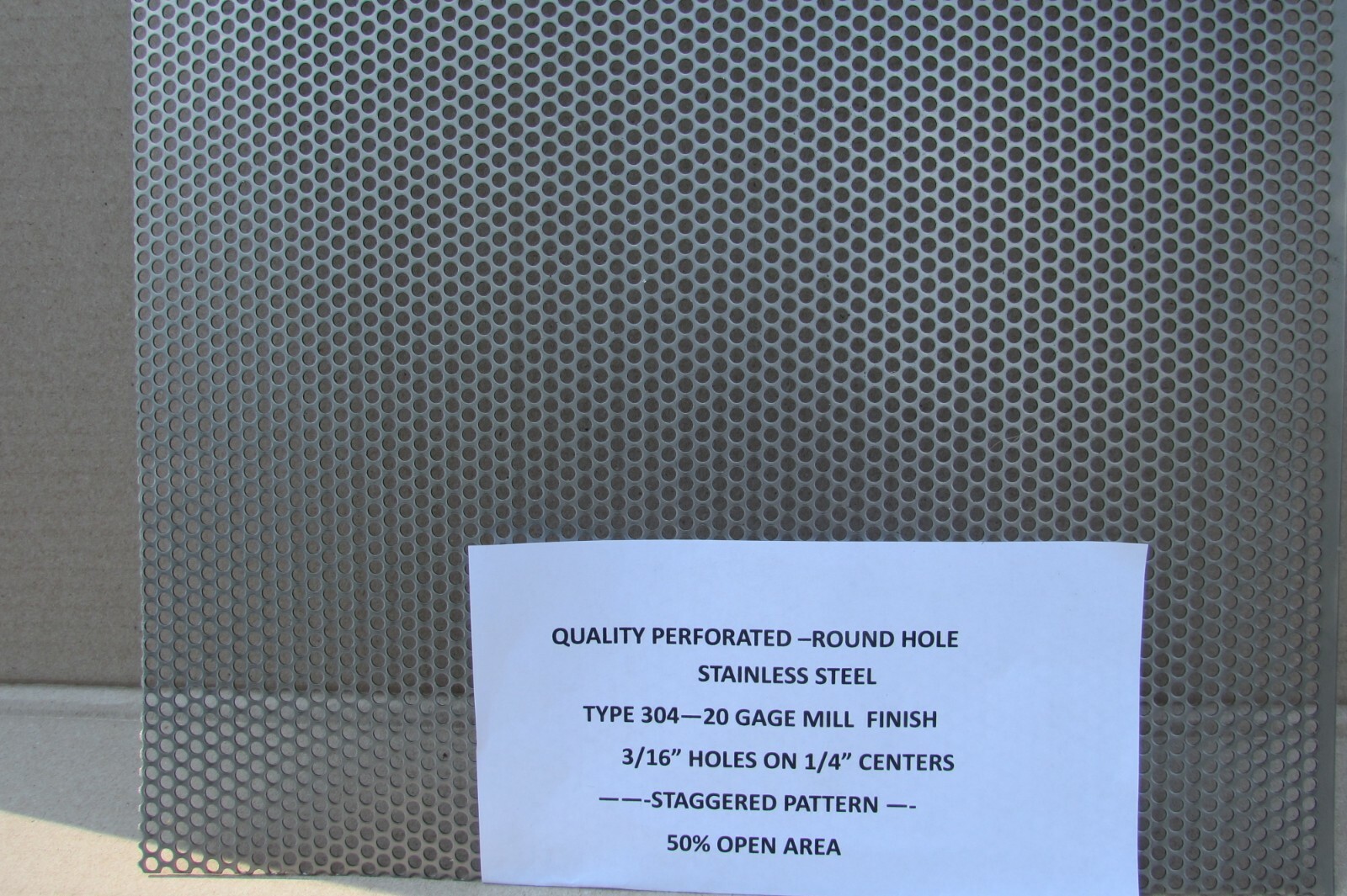 ==3/16″ HOLES=20 GA.-(.0359) -304 STAINLESS PERFORATED— 5″ X 14″==