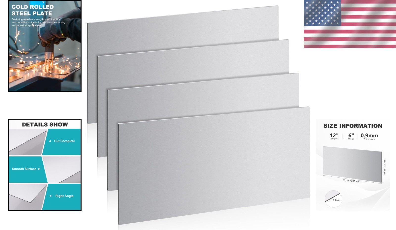 Durable 20 Gauge Steel Sheet Set – 4 Pack of 12″ x 6″ Plates for Industrial Use