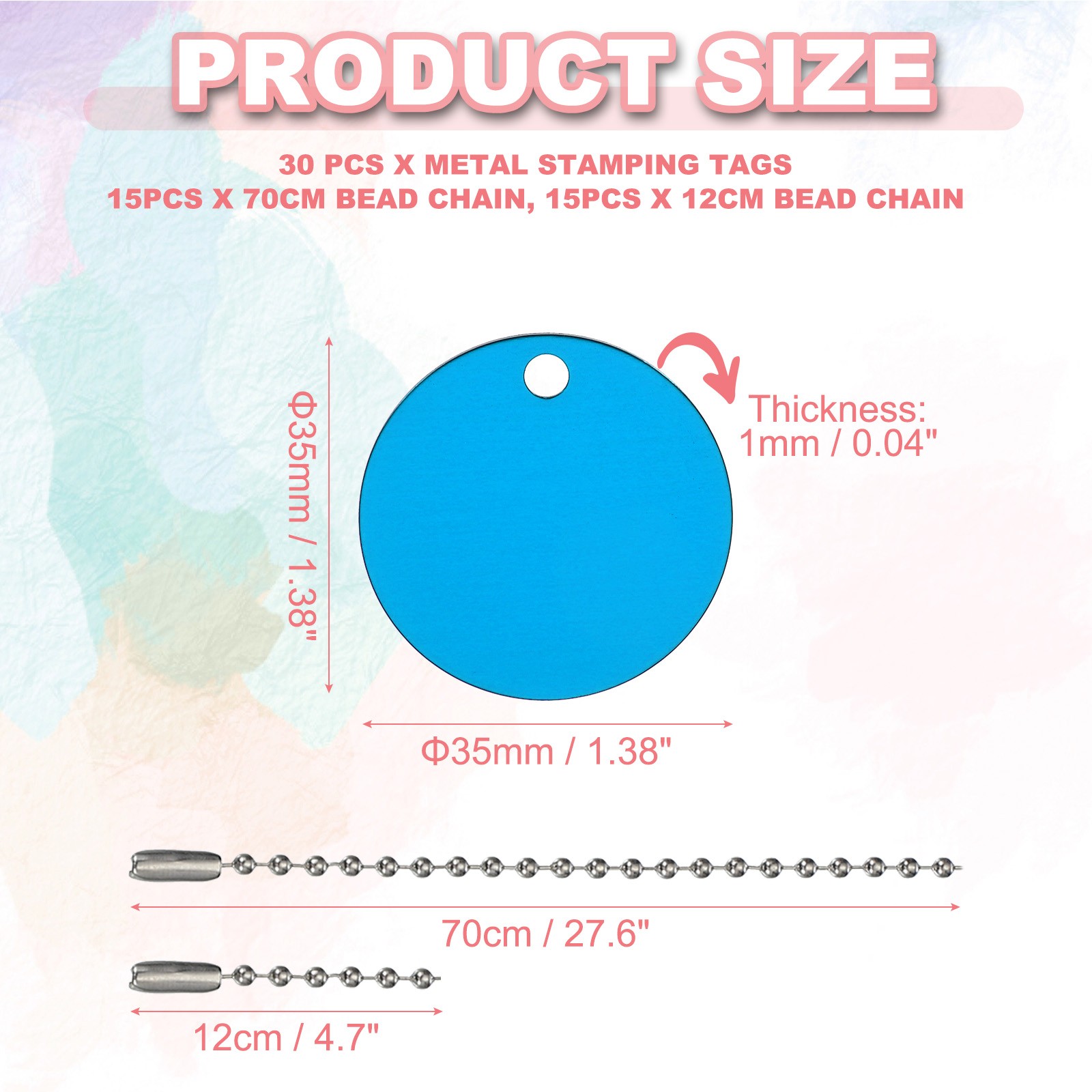 30Pcs Blank Tag Metal Stamping Tags, Round Shape Engraved Tag, Light Blue