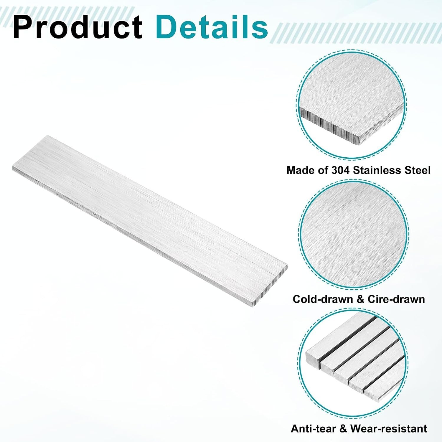 2 Pcs 304 Stainless Steel Flat Bars, 1/8″ x 13/16″ x 4″ – Ideal for DIY Crafts