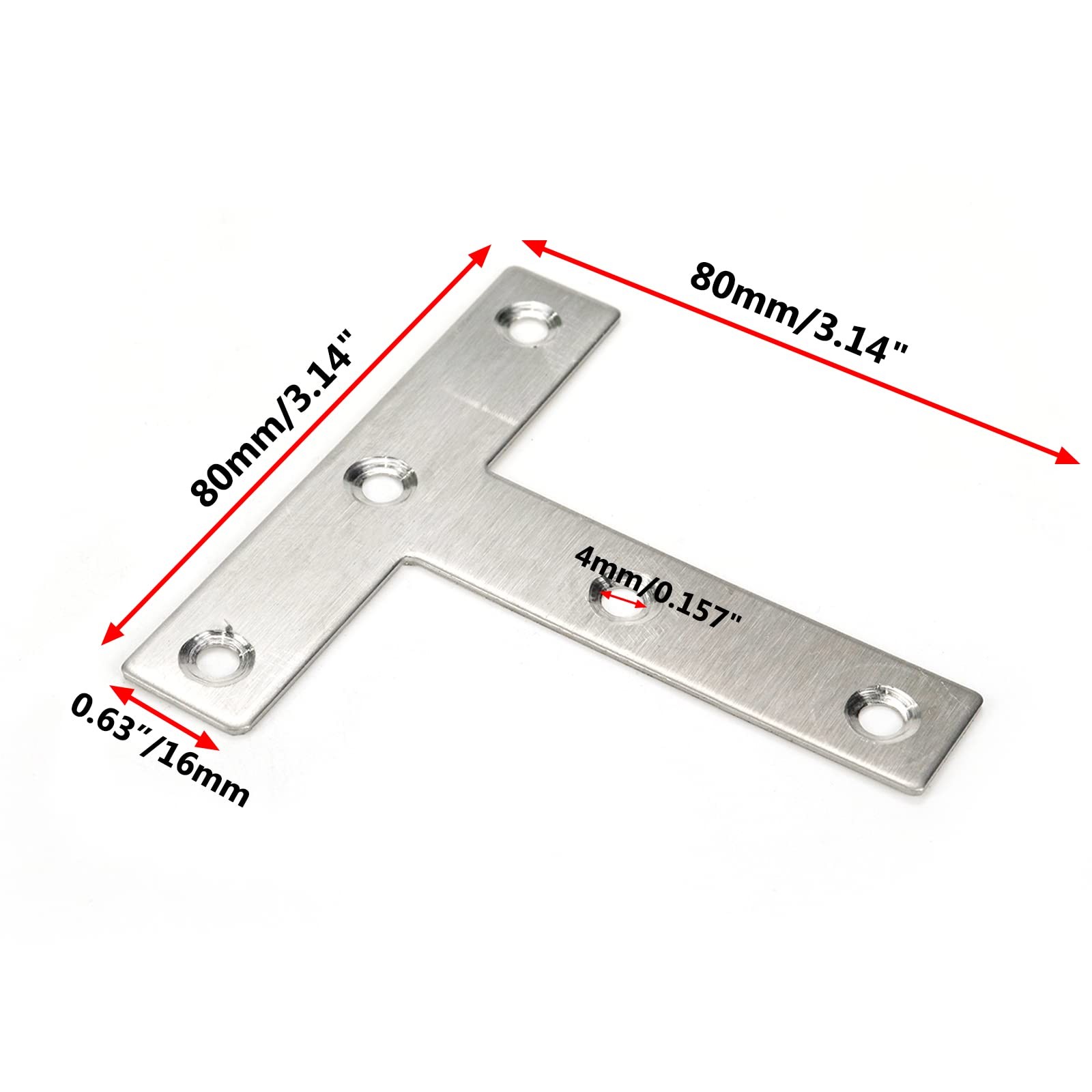 10 PCS T Brackets Mending Plate 3.14×3.14 In Stainless Steel Flat Repair
