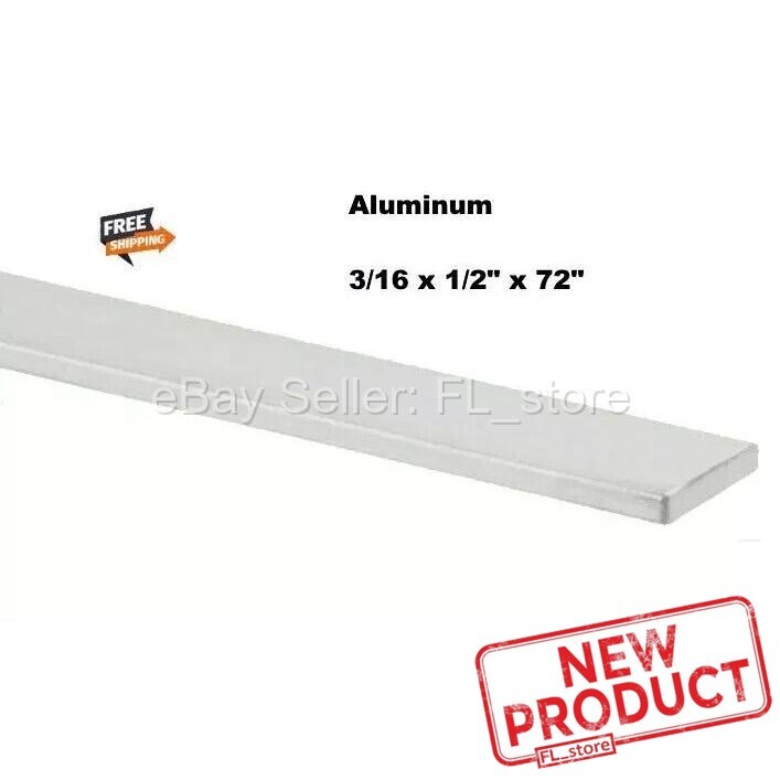 Aluminum Flat Stock 3/16″ x 1/2″ x 6 Feet Long Unpolished Alloy 6061 72 Inch NEW