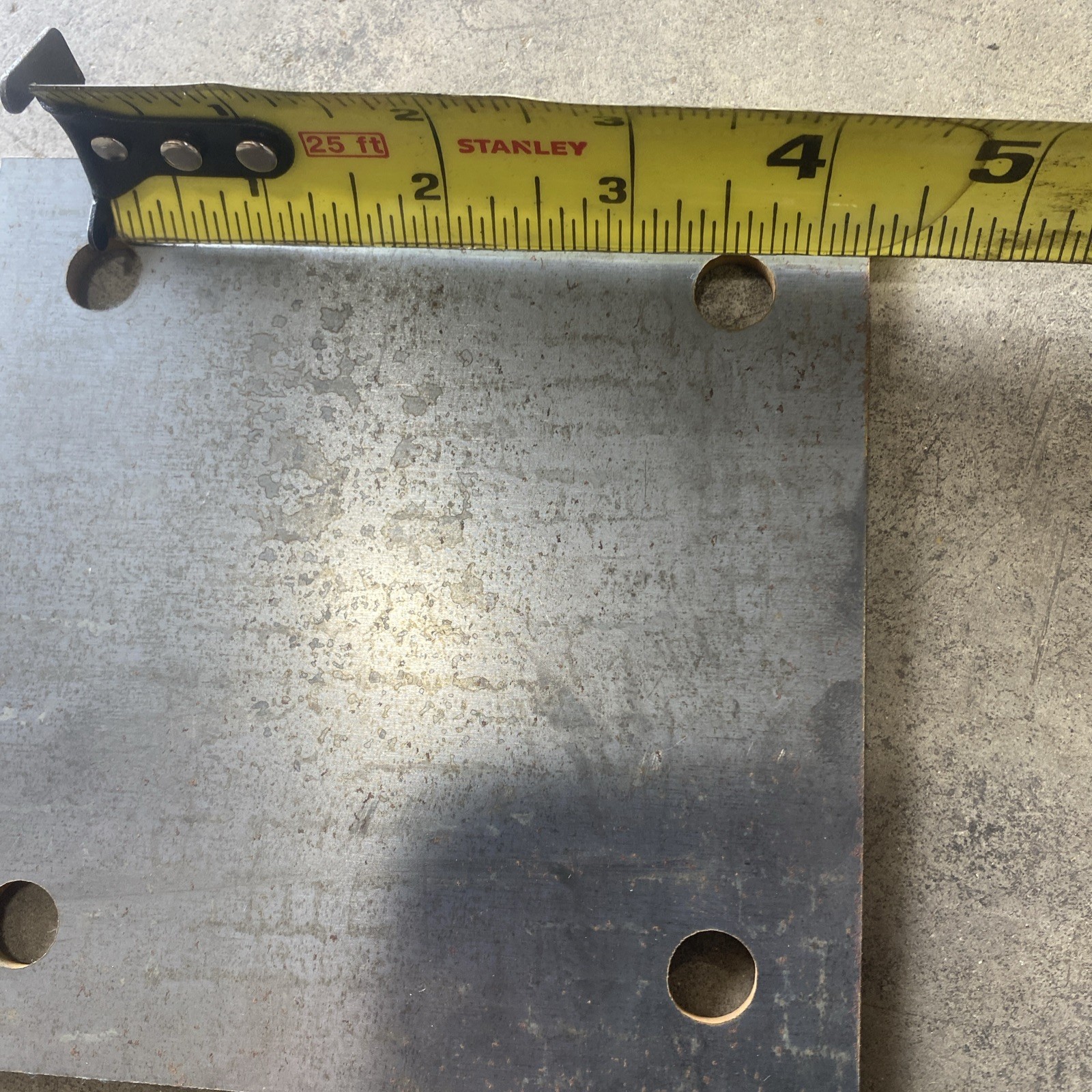 Steel Base Plate, 5” Square, 7/16” Holes, 3/16” Thick