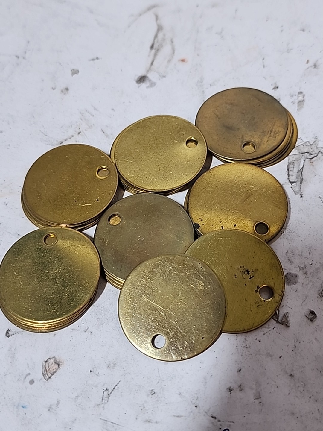 32 Round 7 Hexagon Brass Tags ID Discs Stamping Engraving Key Chain Labels