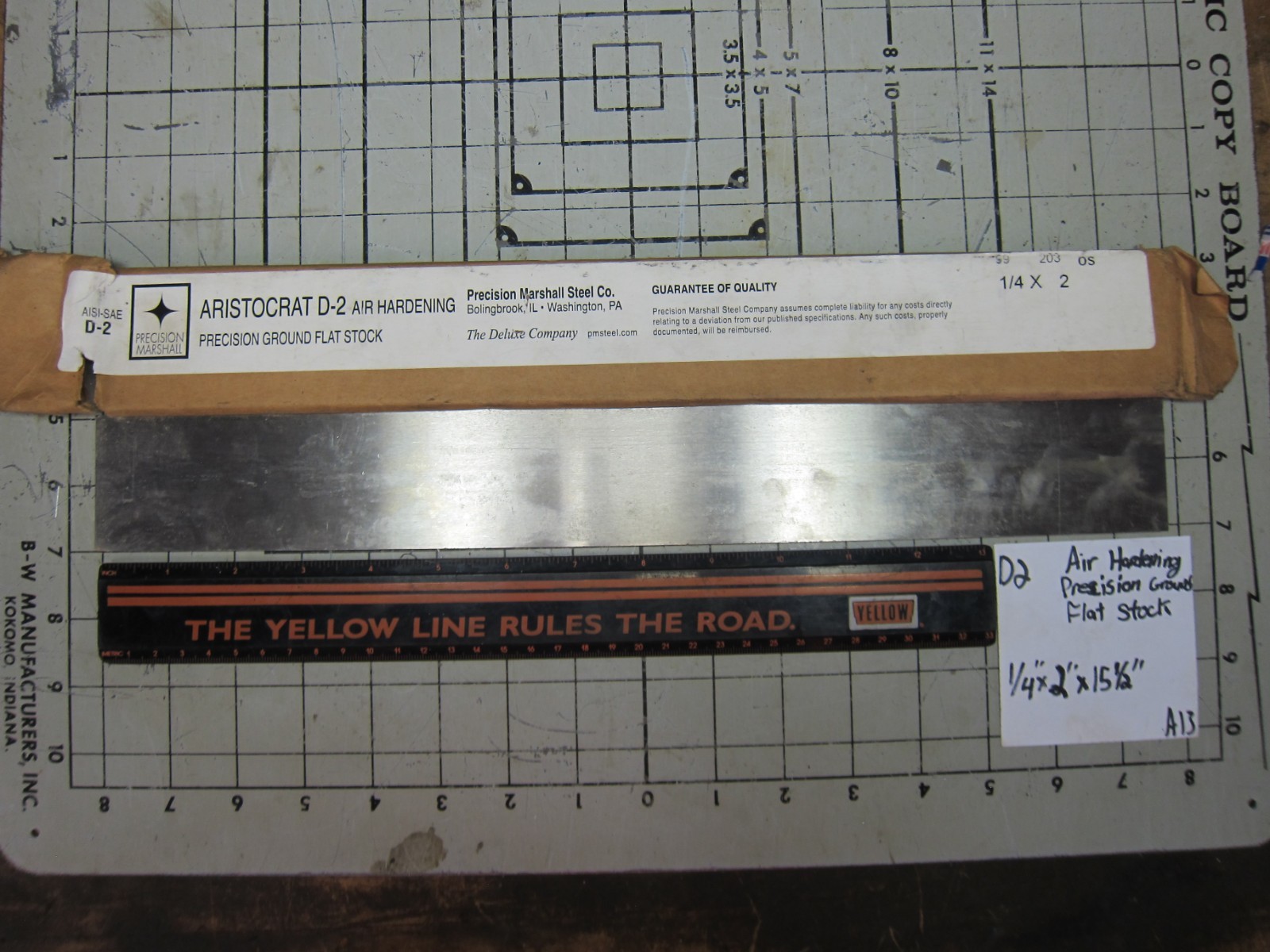 D2 Air Hardening Ground Tool Steel Flat Stock 1/4″ x 2″ x 15 1/2″