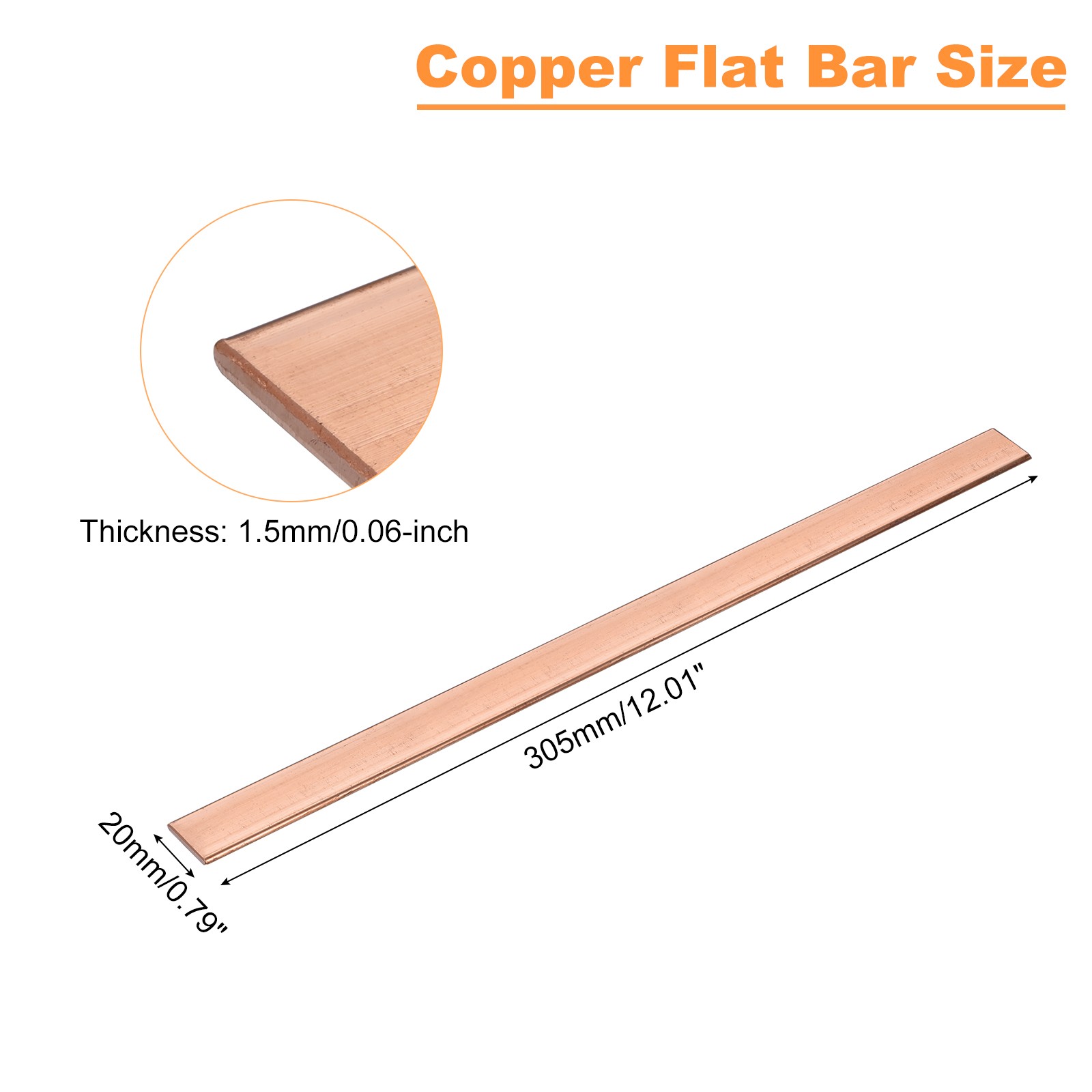 Copper Flat Bar 1/16″ Thickness x 25/32″ Width x 12″ Length Copper Bar Stock