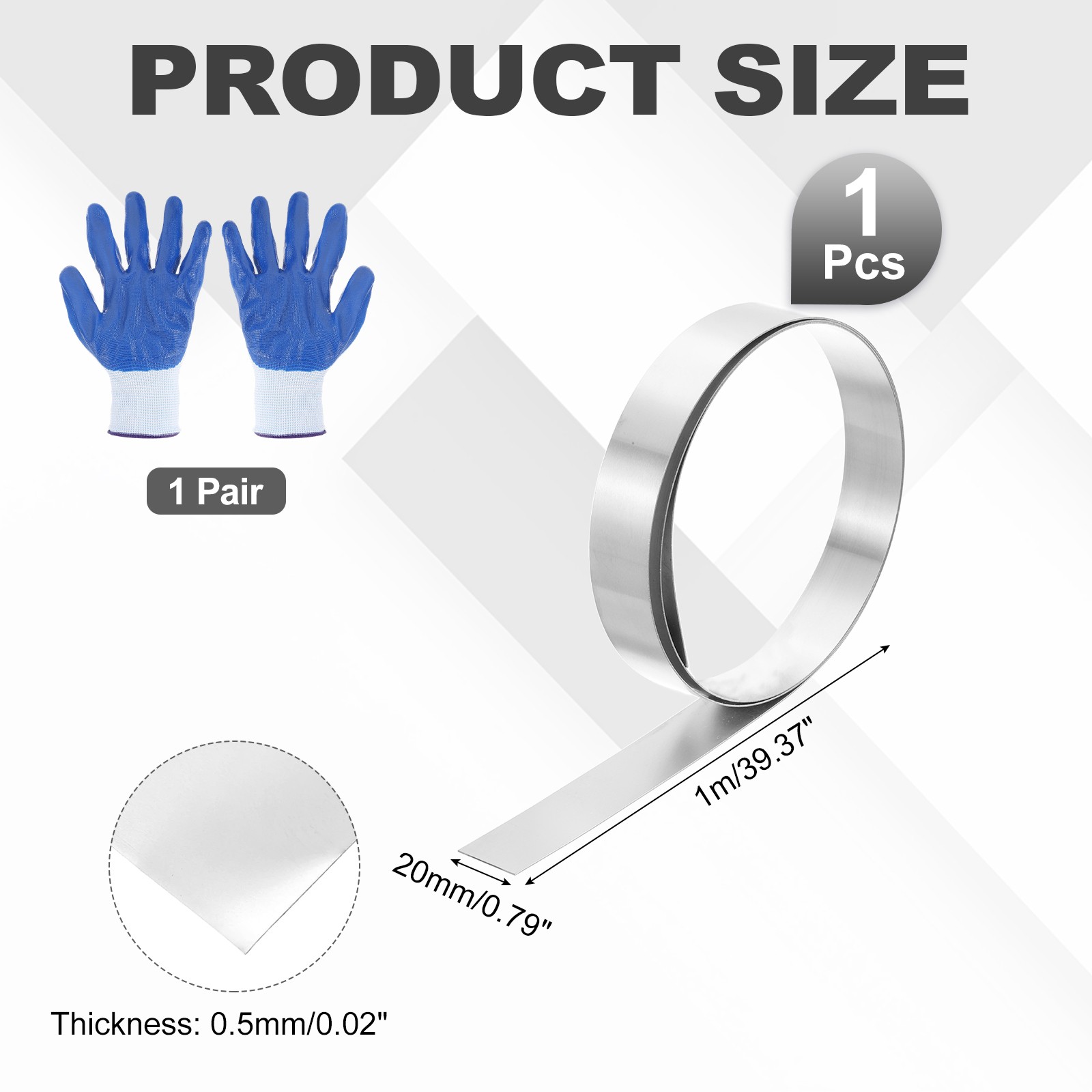 304 Stainless Steel Foil Roll 0.5mm x 20mm x 1m Metal Strip Sheet Silver Tone