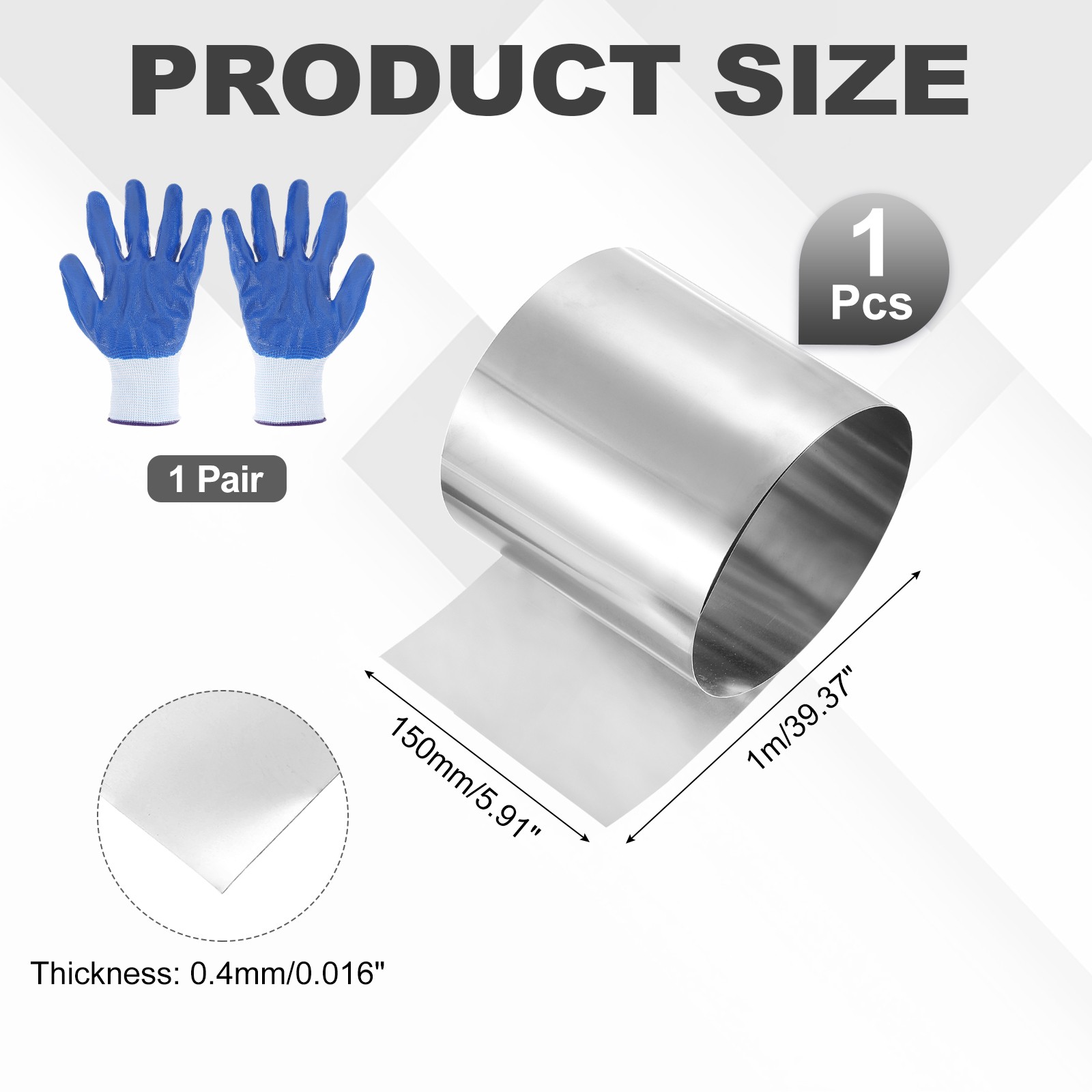 304 Stainless Steel Foil Roll 0.4mm x 150mm x 1m Metal Strip Sheet Silver Tone