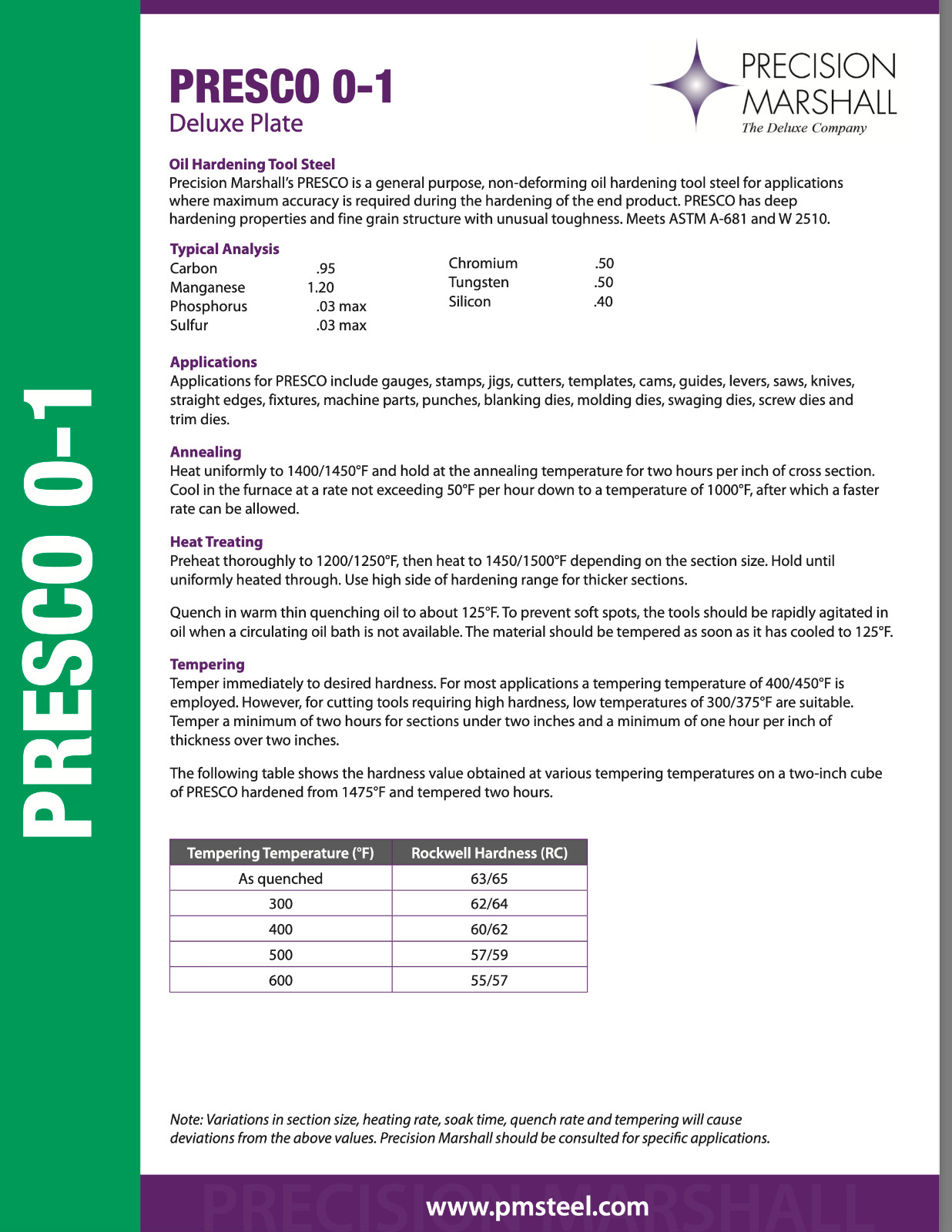 Precision Ground Flat Stock 36″ x 1/8″ x 1″ Precision Marshall PRESCO 0-1