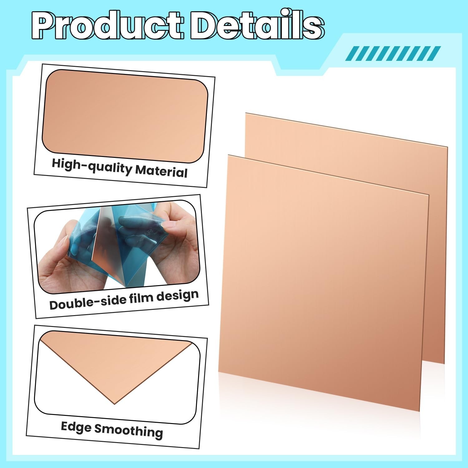 Copper Sheet, 2 Pieces of Copper Plates 4″×4″-24 Gauge(0.5mm) Thickness, 99