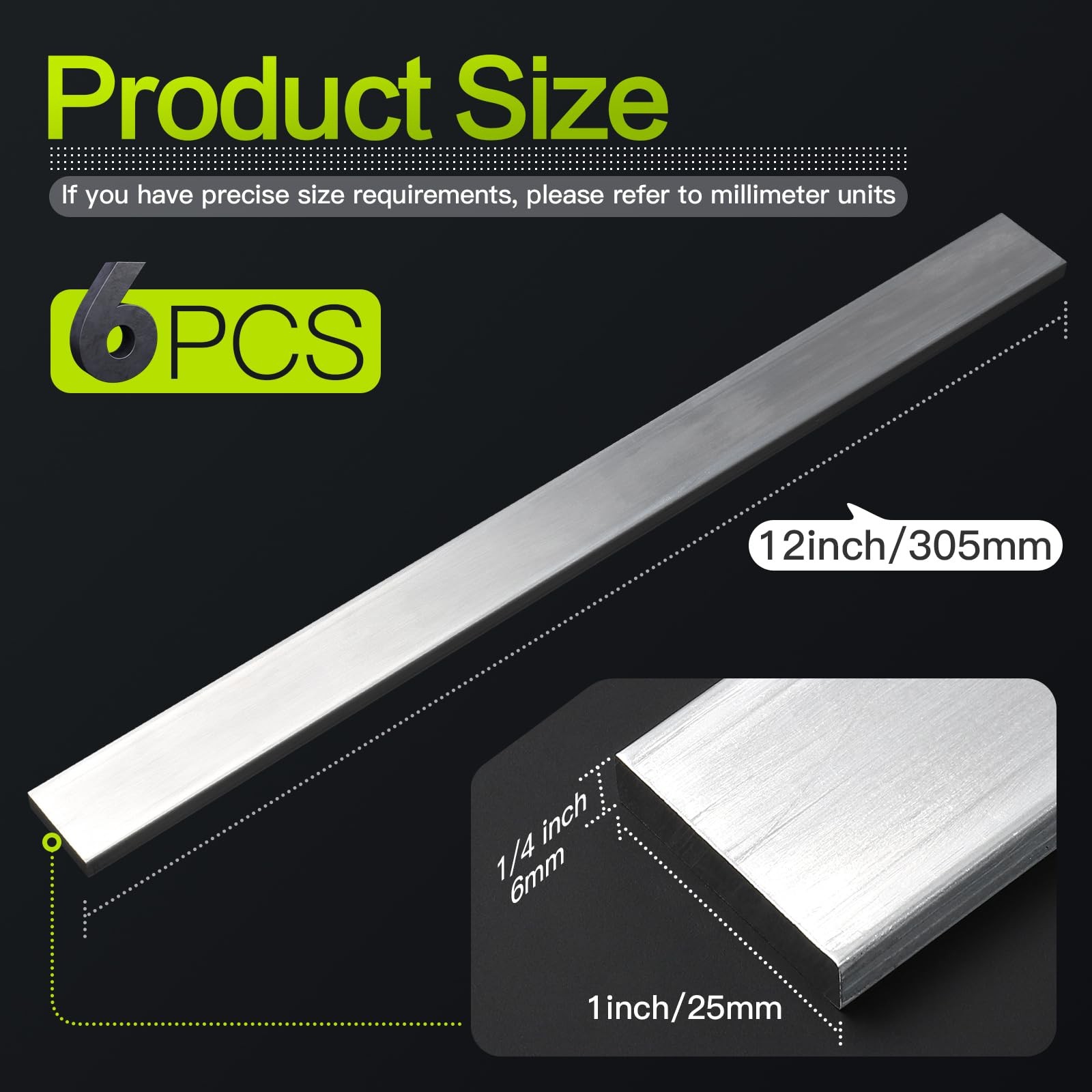 Square Aluminum Flat Bar 1/4 Thick x 1 Width x 12 Inch Length 6061 6 PCS
