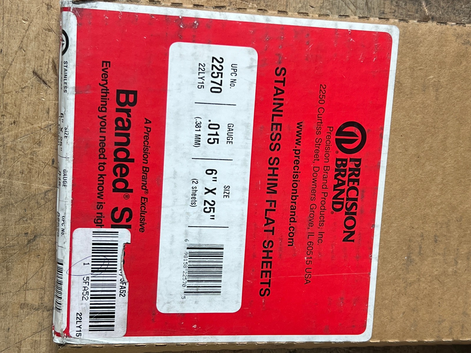Precision Brand stainless steel flat sheet shim .015 x 6″ x 25″ 1 piece