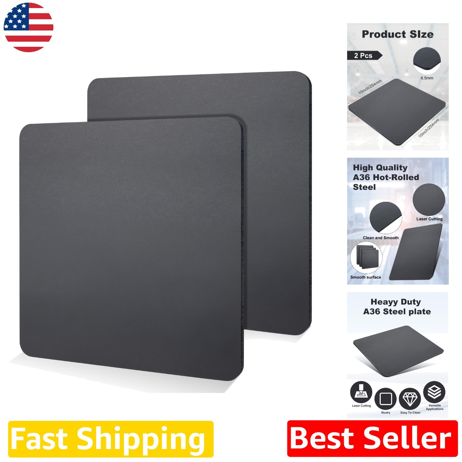 High Strength 2 Pcs 10×10 Steel Plates – 1/4″ Thick A36 Weldable Fabrication