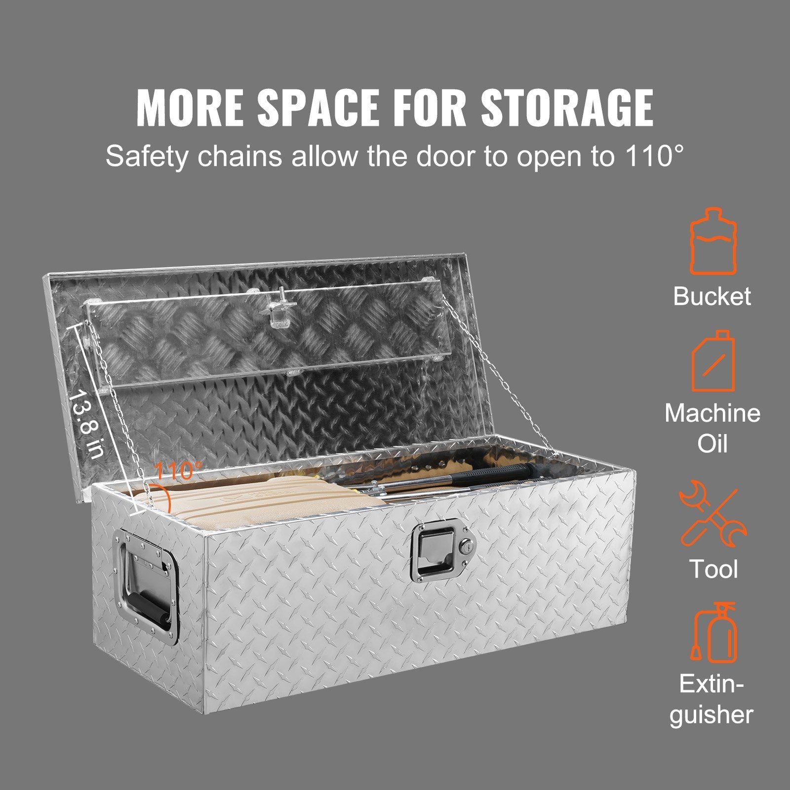 30x13x9.6in 300lb Heavy Duty Aluminum Diamond Plate Tool Box Silver & Lock