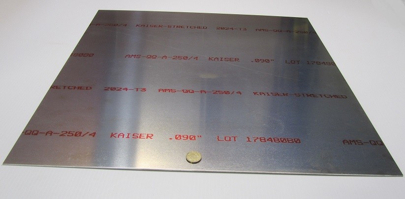 2024 Aluminum Sheet, T3, .090″ Thick x 24.0″ Width x 24.0″ Length