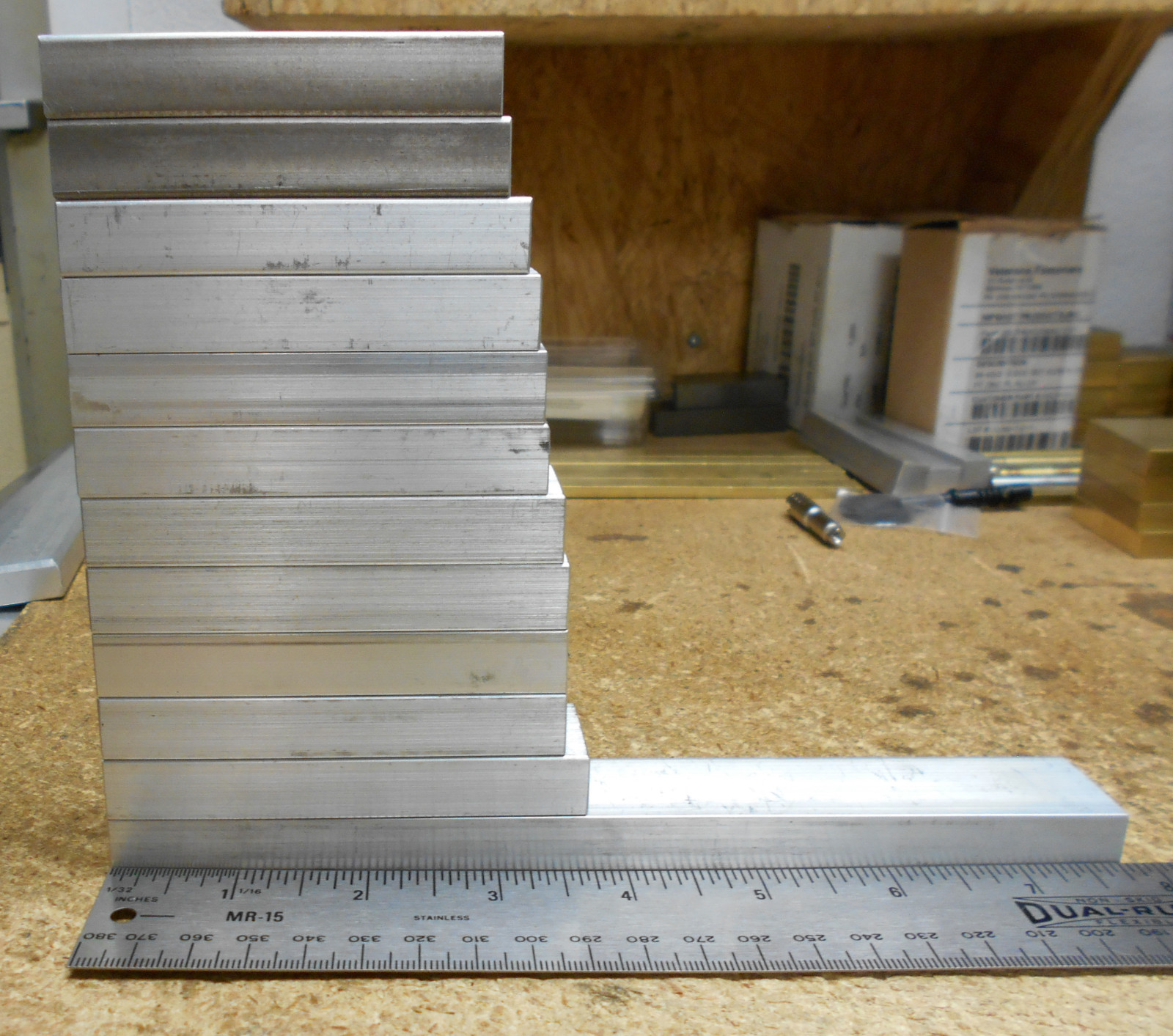 TWELVE (12) pcs Aluminum 6061 Bar stock 1/2 x 1″ x Lngth 3-1/8 to 3-5/8″-CUTOFFS