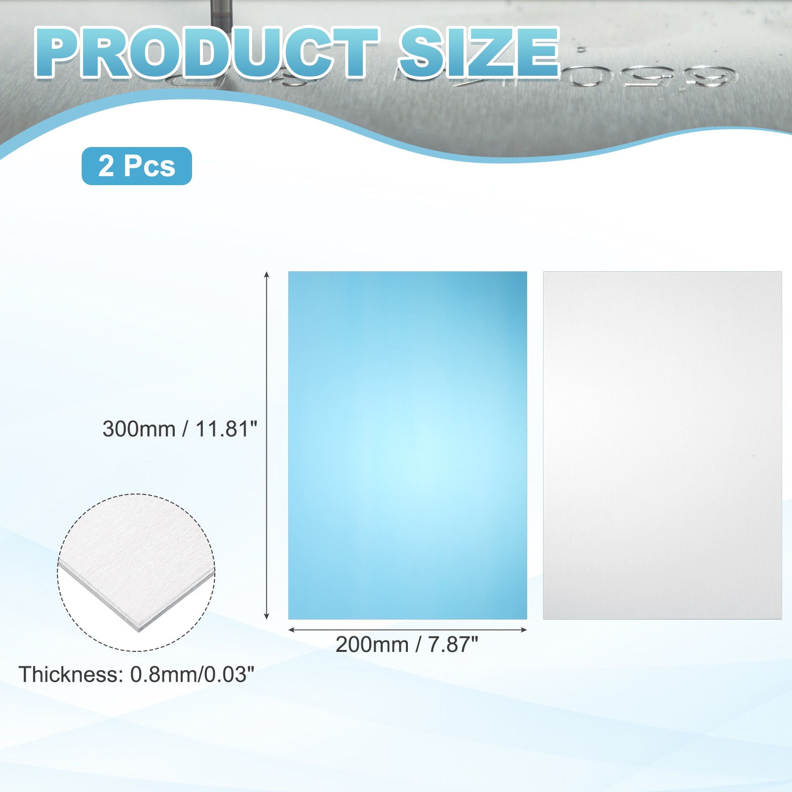 11.8″ x 7.9″ x 0.03″ 6061 T651 Aluminum Sheet Metal(Silver, 2Pcs)