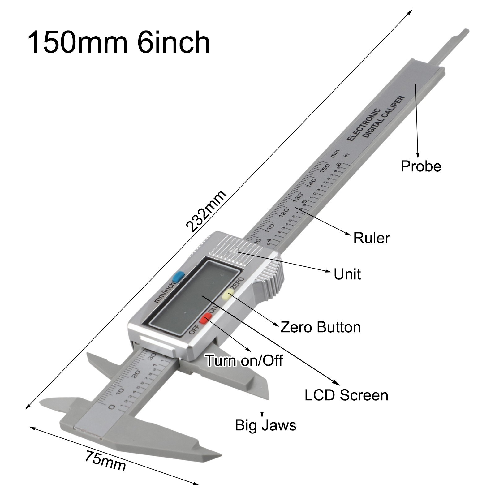 High Precision Digital Caliper 6inch Tool for Various Measurement Needs