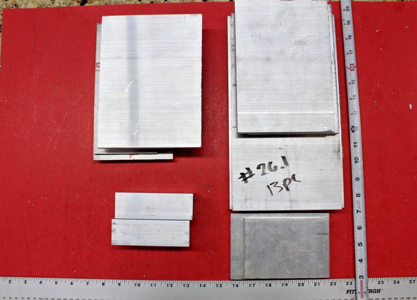 13 Pieces 26.1 Lbs 6061 T6 Aluminum Flat Assortment Drops, Bar End For Machining