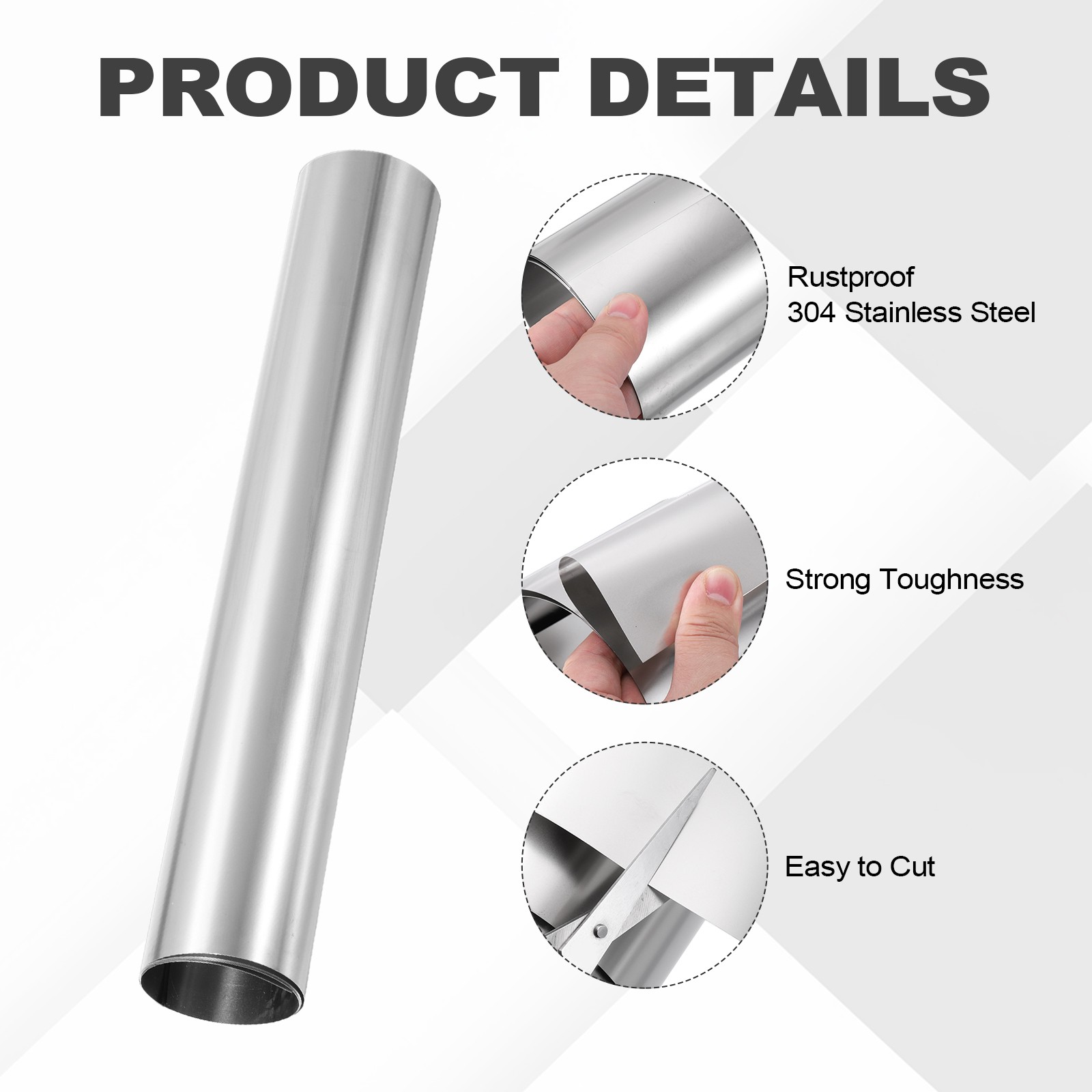 0.1 x 300mm x 1m 304 Stainless Steel Foil Roll Metal Strip Plate Sheet w Glove