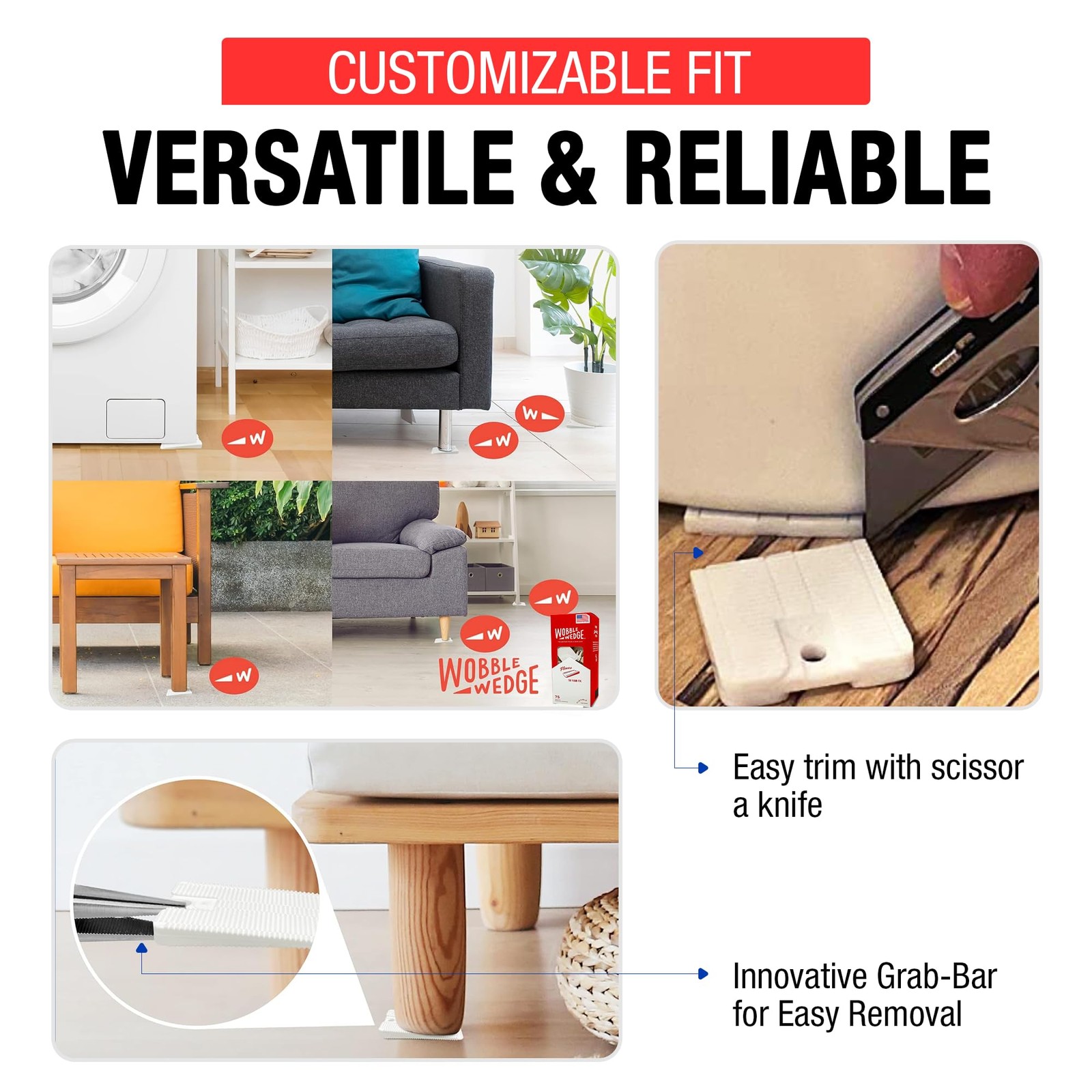 The Original Wobble Wedge Flexible Plastic Shims, Multi-Purpose Leveling Shim…
