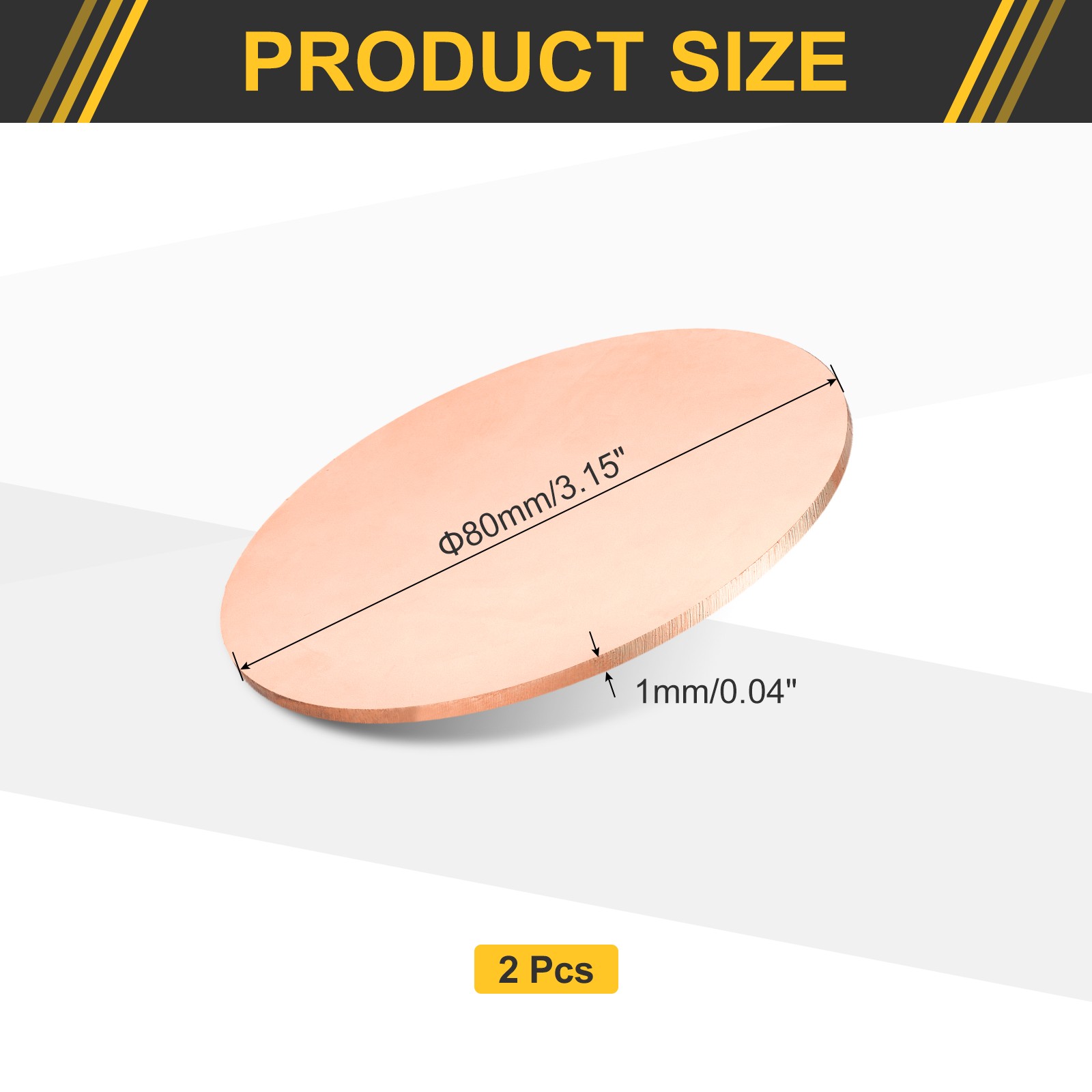 2Pcs Copper Round Plate, 0.04″ Thick 3.1″ Dia C1100 Pure Copper Sheet