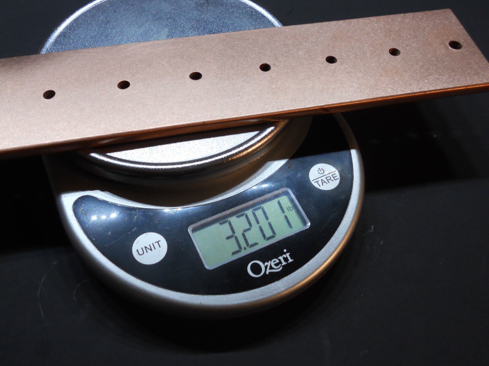 1/4″ thick ,2 3/8″ x 16 3/8″ copper 110 buss bar. Weight 3.2Lb.