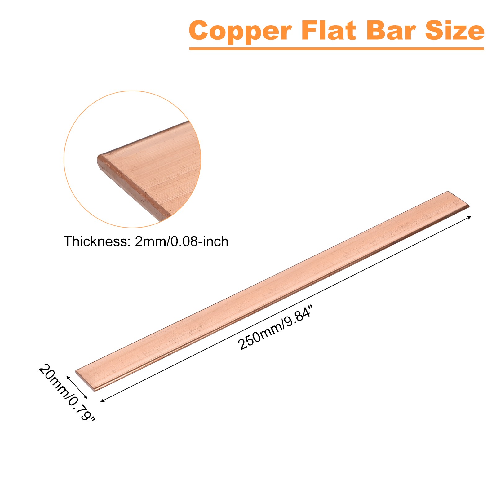 Copper Flat Bar, 5/64″ Thickness x 25/32″ Width x 10″ Length Copper Bar Stock