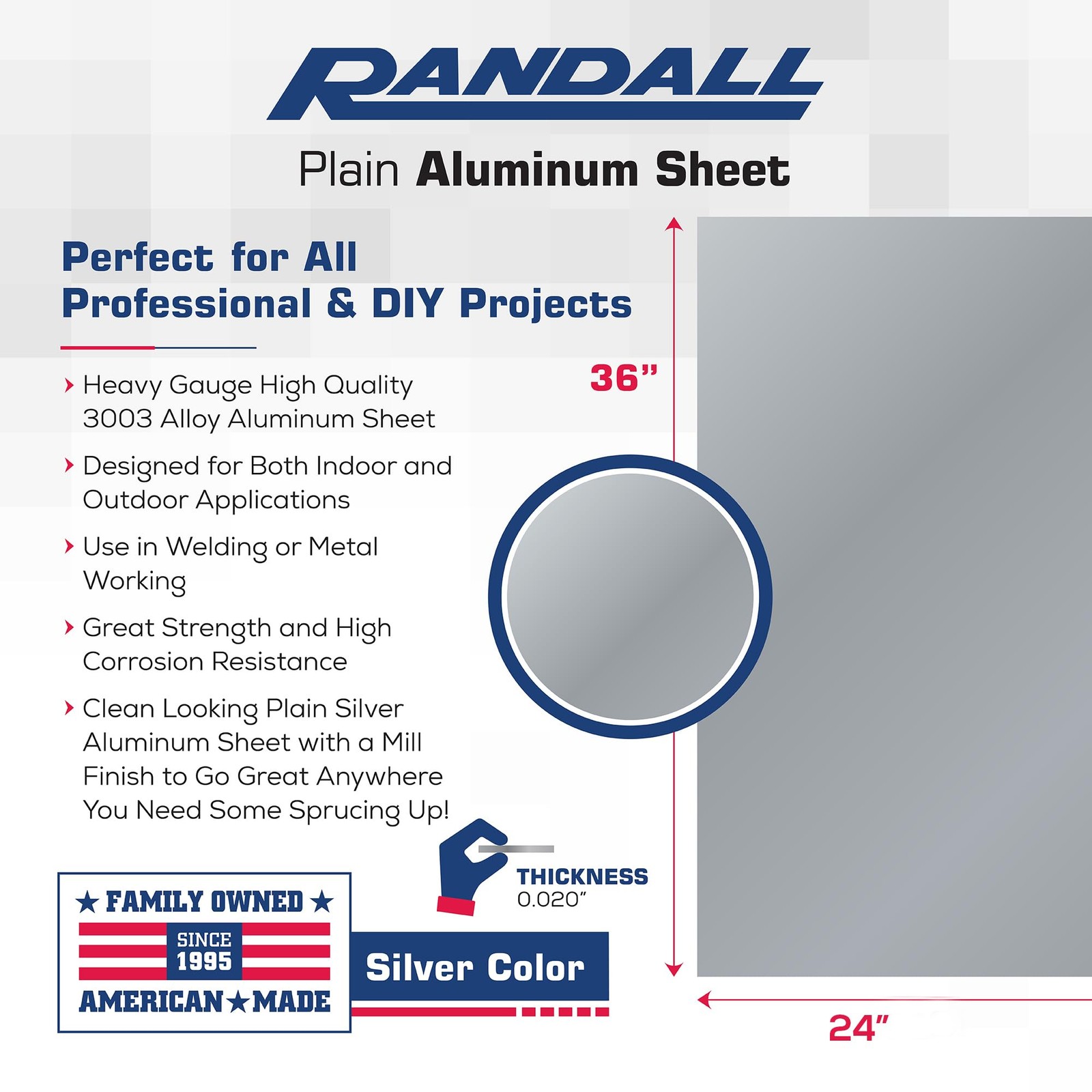 36″ x 24″ Plain Aluminum Sheet | .020″ Thick | Silver Metal Sheet for Indoor &