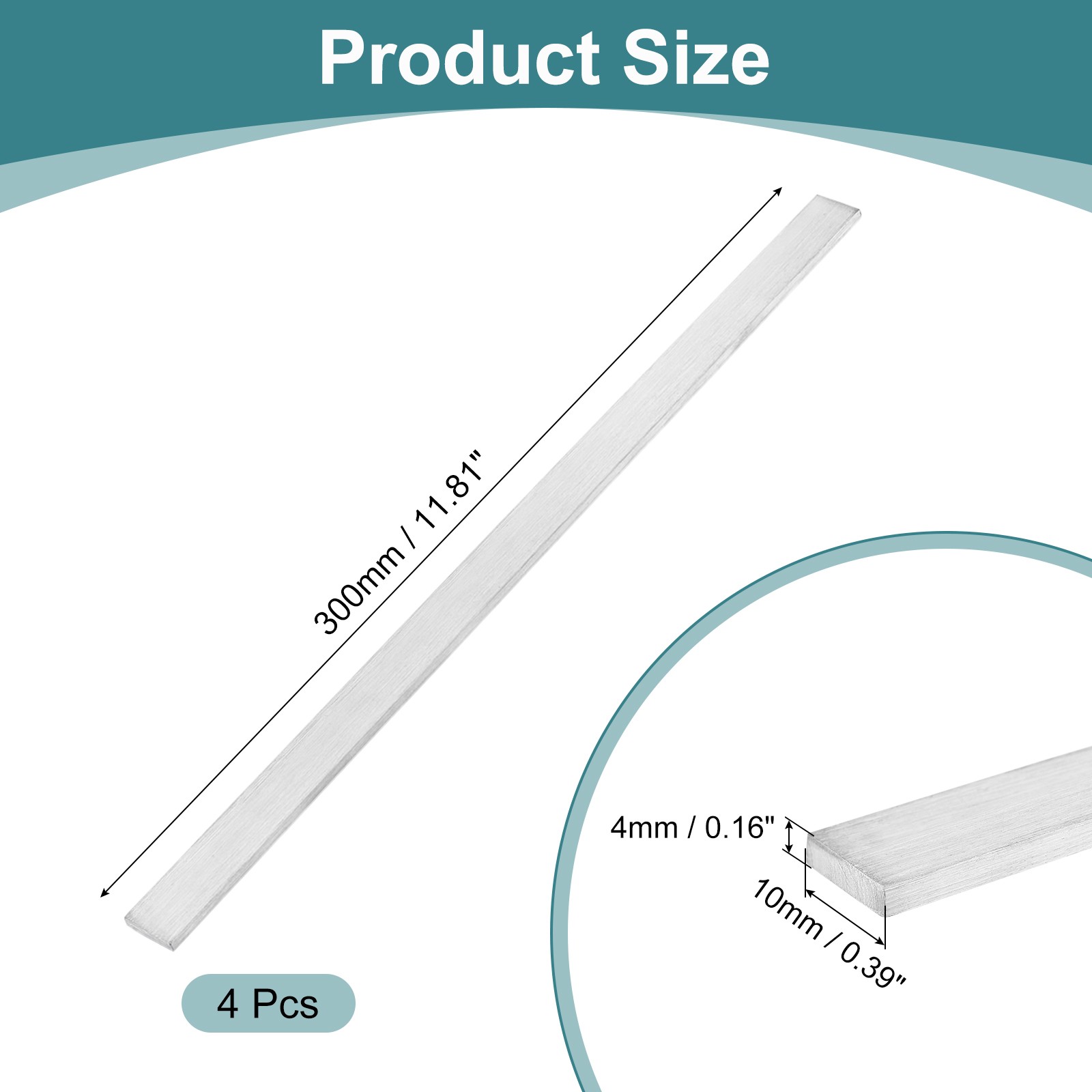 4Pcs 304 Stainless Steel Flat Bar, 5/32″ Thickness 3/8″ Width 12″ Length