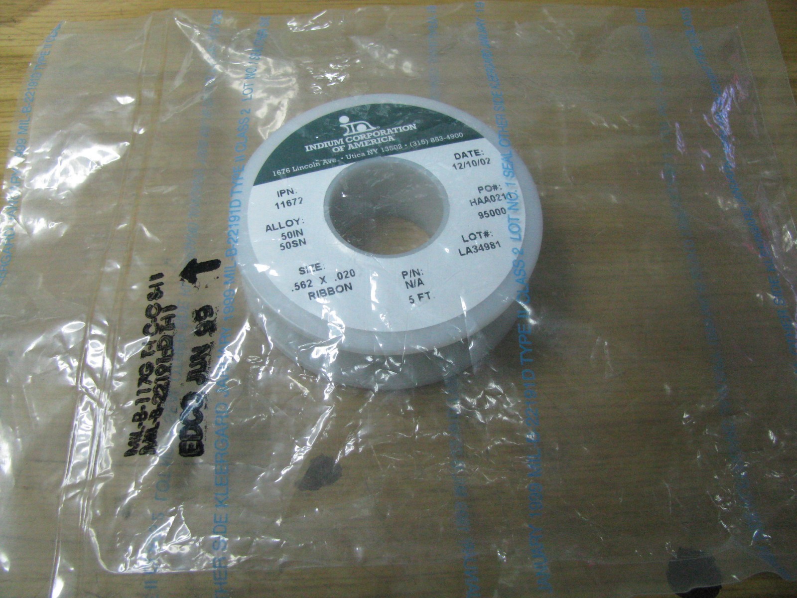 5ft Indium Corp Alloy Ribbon 50 IN-50 SN .562 x .020