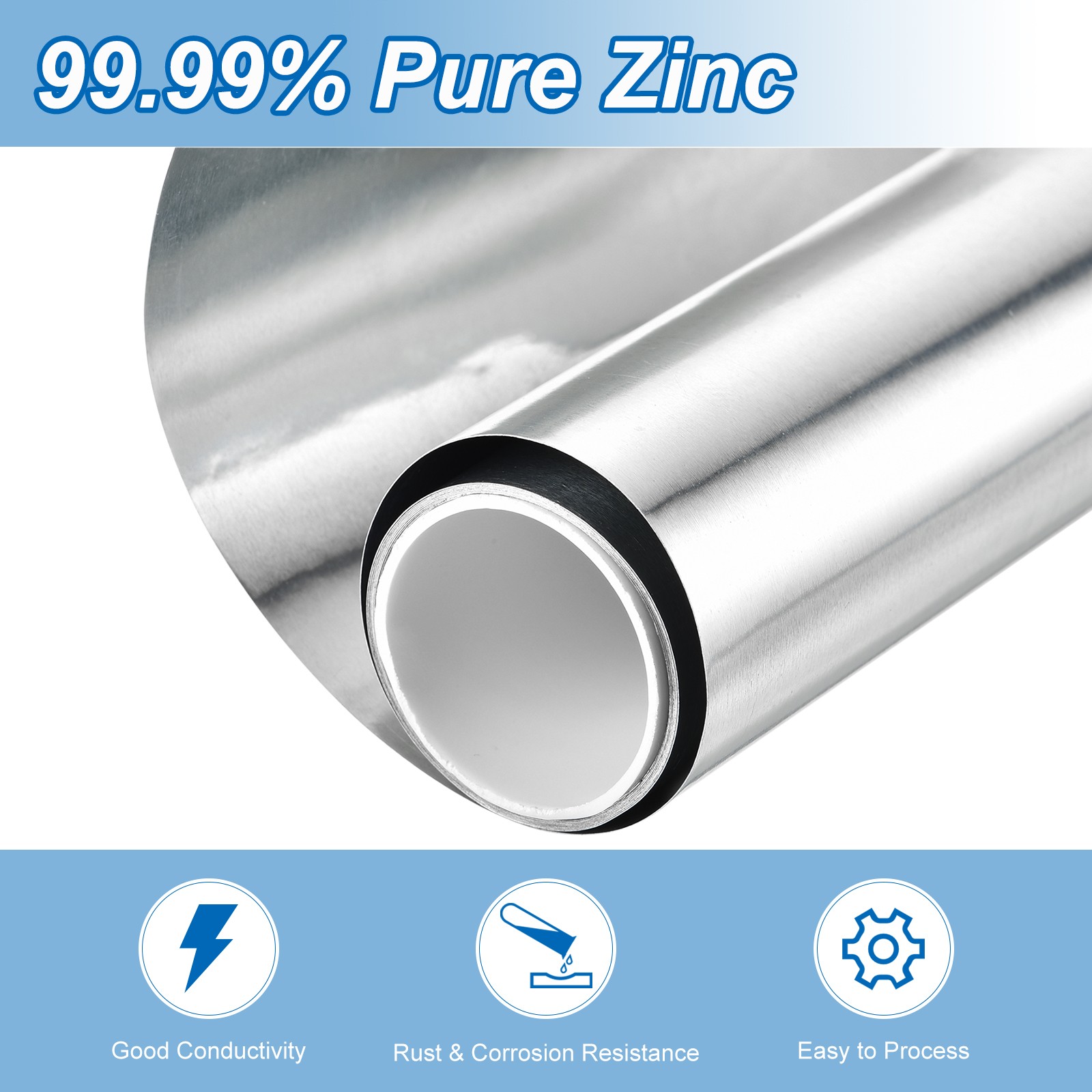 1Pcs Zinc Sheets, 99.99% High Purity Zinc Plate, 0.004″x4″x39″(0.1x100x1000mm)