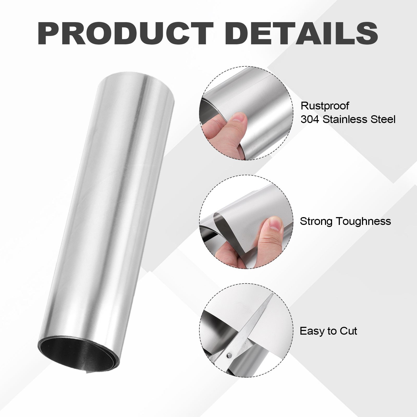 304 Stainless Steel Foil Roll 0.07mm x 100mm x 1m Metal Strip Sheet Silver Tone