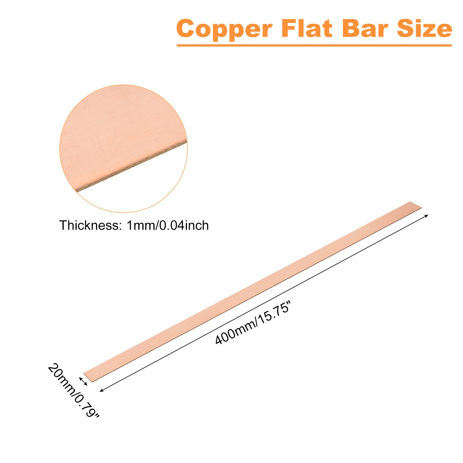 Copper Flat Bar, 0.04″ Thickness x 0.79″ Width x 15.75″ Length Copper Bar Stock