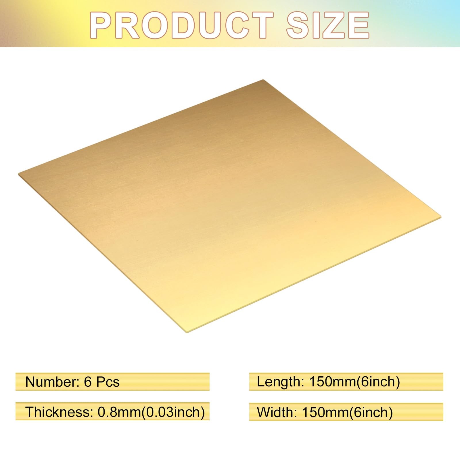 6 Pieces Brass Sheet 6 x 6 Inches 20 Gauge 0.8mm Thickness Brass Plates Doubl…